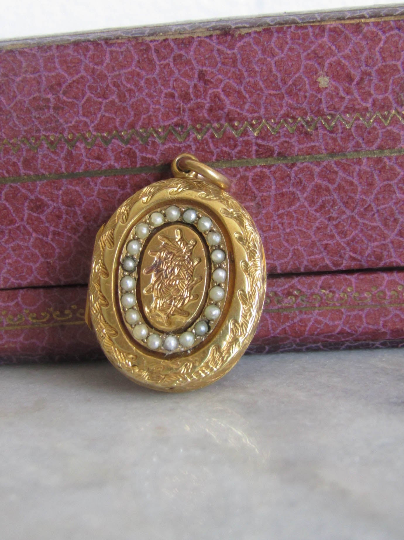 Antique 14K Solid Gold Locket with Protective Glass and Original Photos