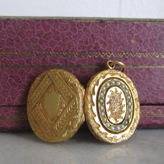 Antique 14K Solid Gold Locket with Protective Glass and Original Photos