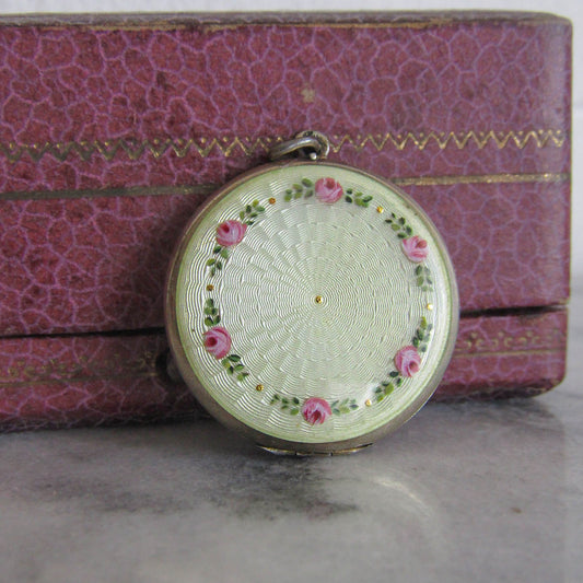 Antique Swiss Enamel Guilloche Hand Painted Locket