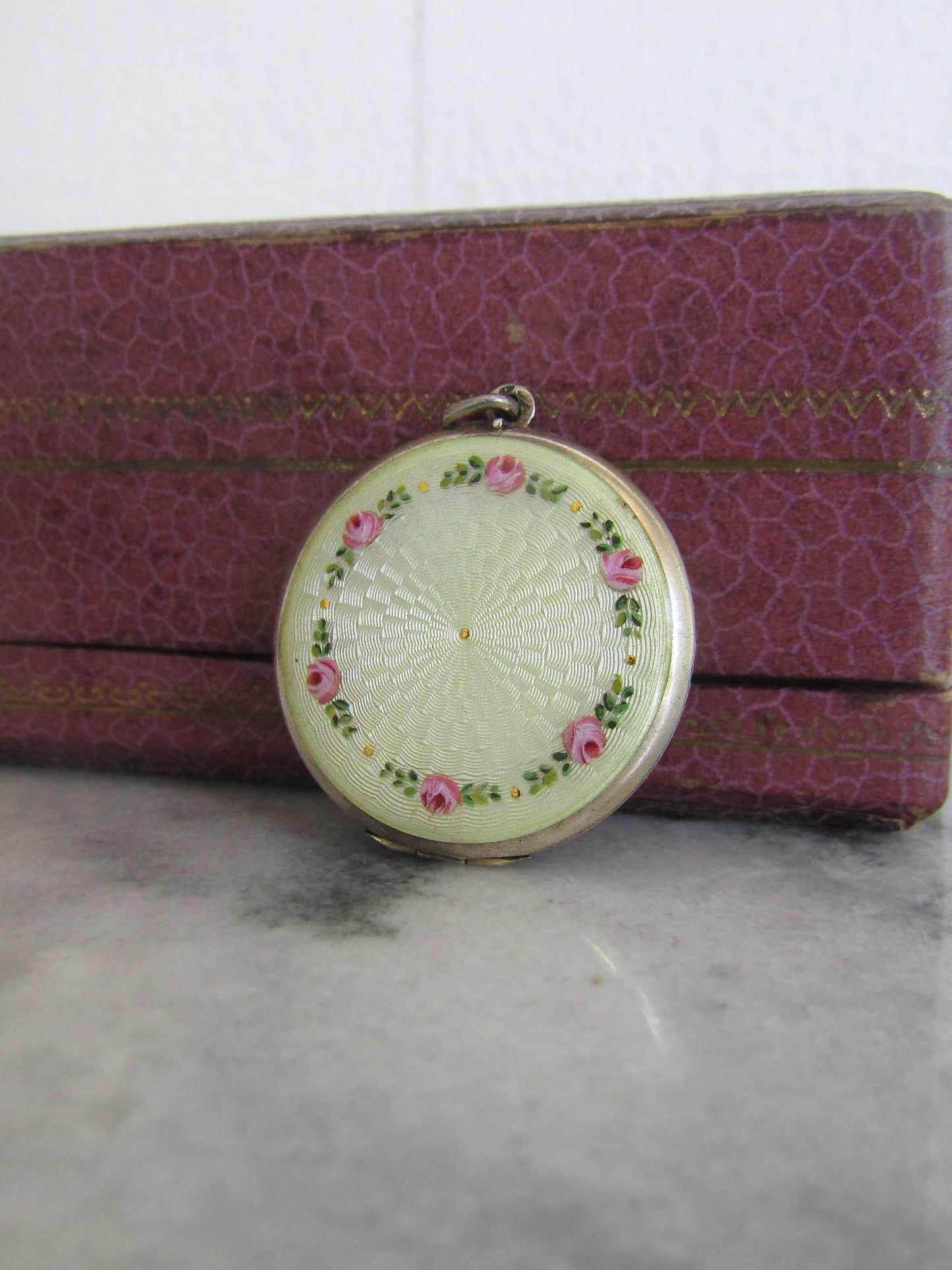 Antique Swiss Enamel Guilloche Hand Painted Locket