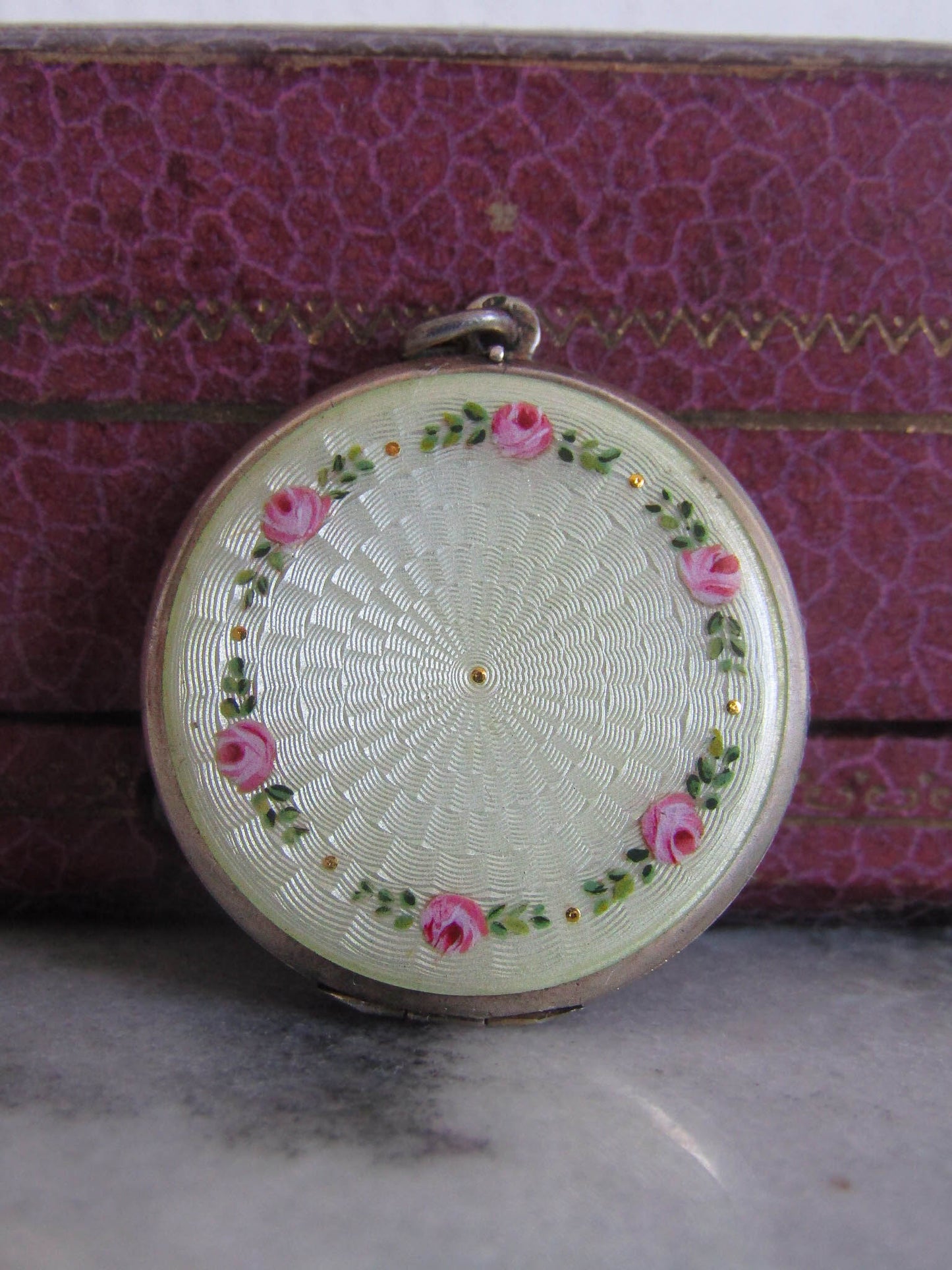 Antique Swiss Enamel Guilloche Hand Painted Locket