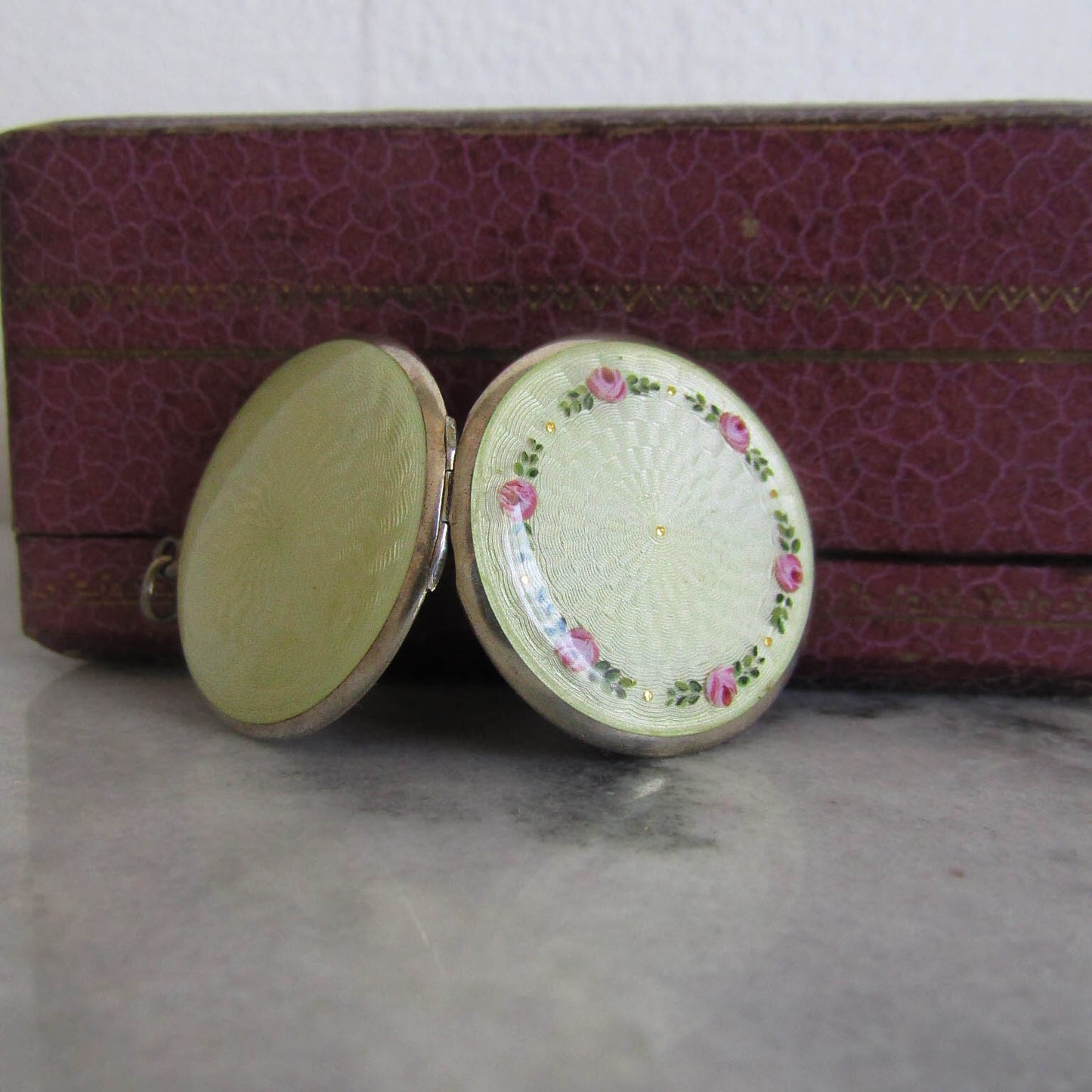 Antique Swiss Enamel Guilloche Hand Painted Locket