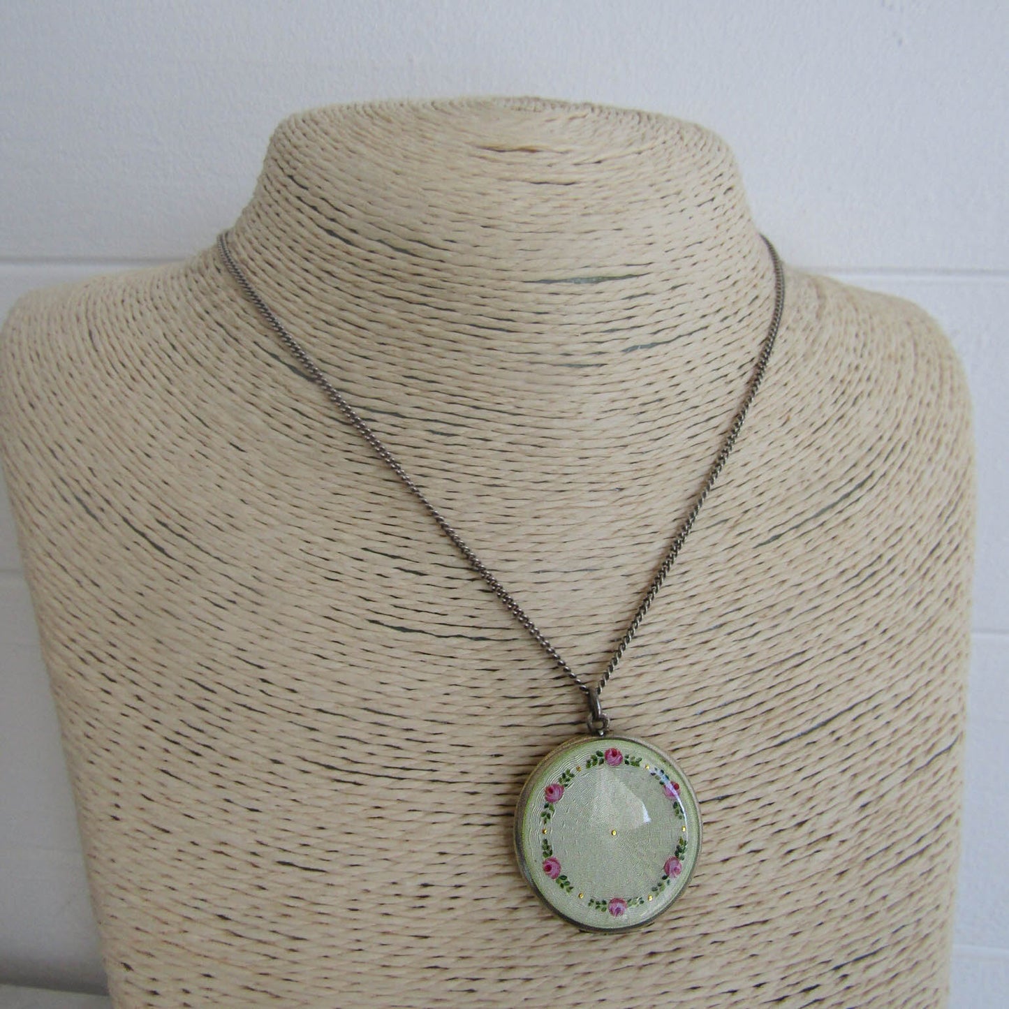 Antique Swiss Enamel Guilloche Hand Painted Locket