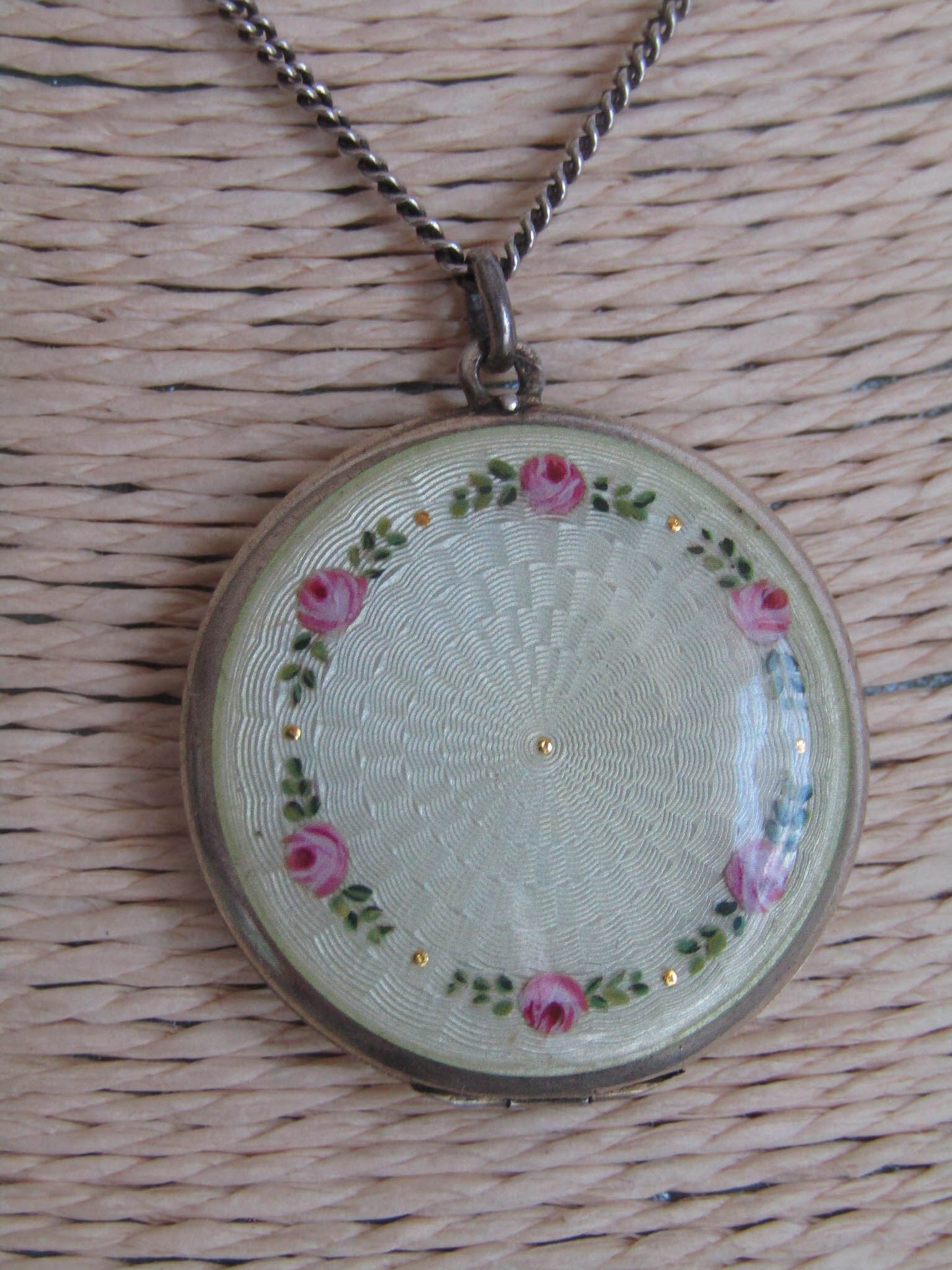 Antique Swiss Enamel Guilloche Hand Painted Locket