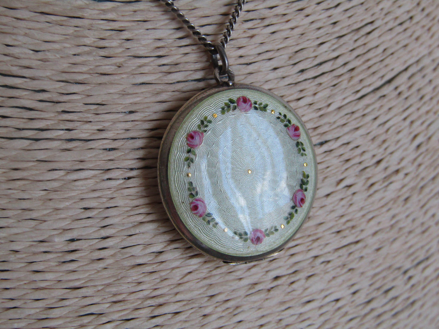 Antique Swiss Enamel Guilloche Hand Painted Locket