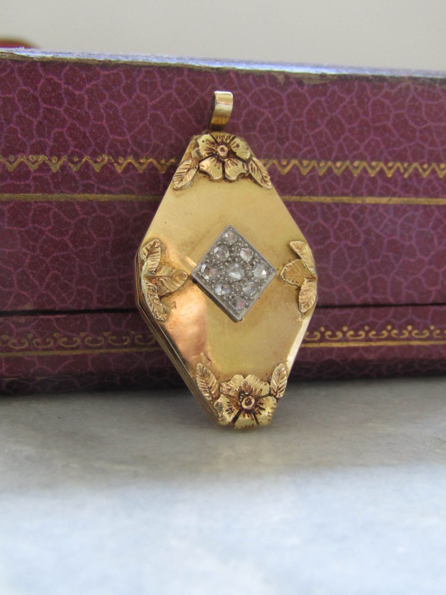 Antique 18K Gold Diamond Locket, Art Nouveau Belle Epoque Jewelry