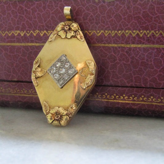 Antique 18K Gold Diamond Locket, Art Nouveau Belle Epoque Jewelry