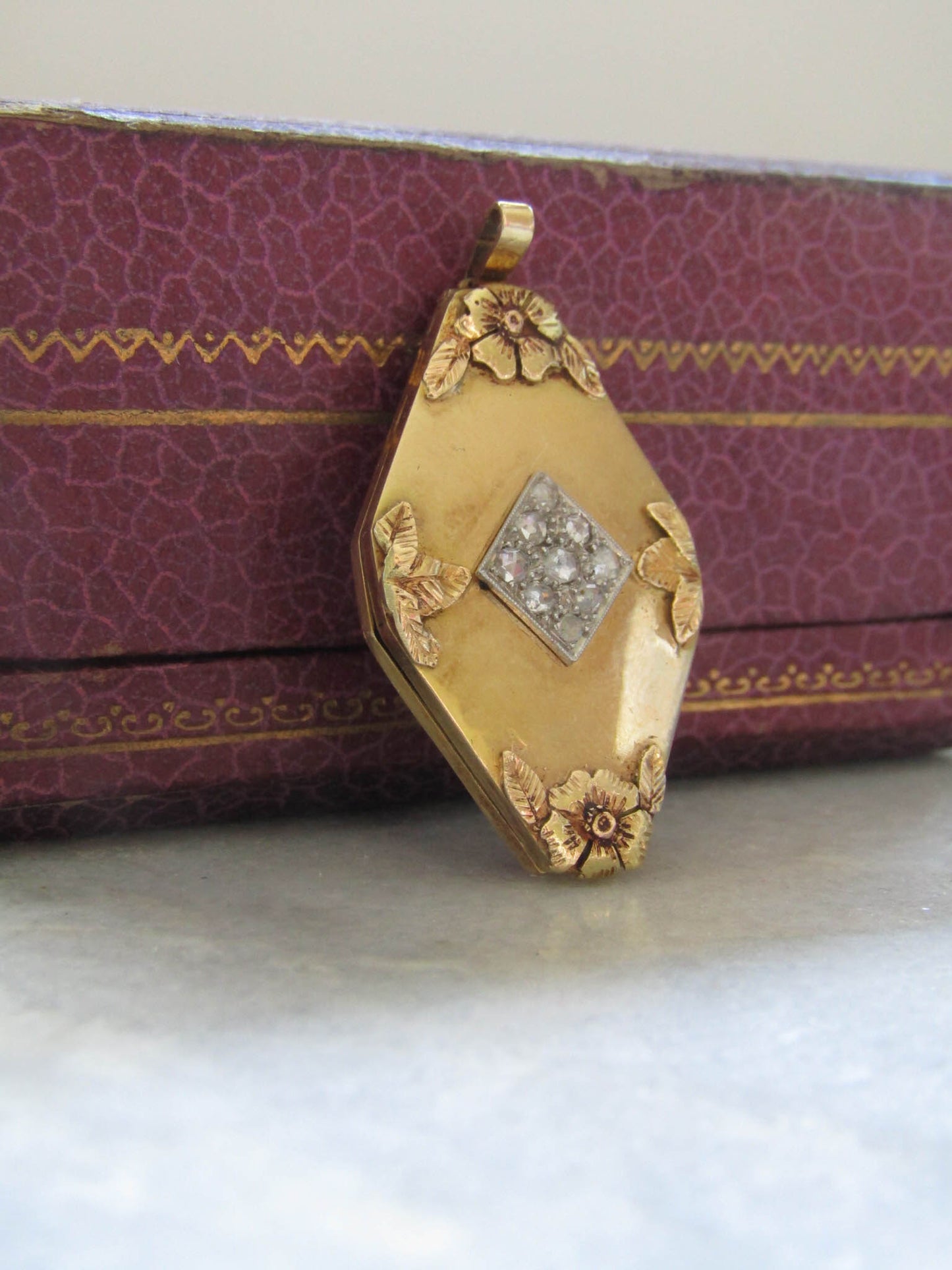 Antique 18K Gold Diamond Locket, Art Nouveau Belle Epoque Jewelry