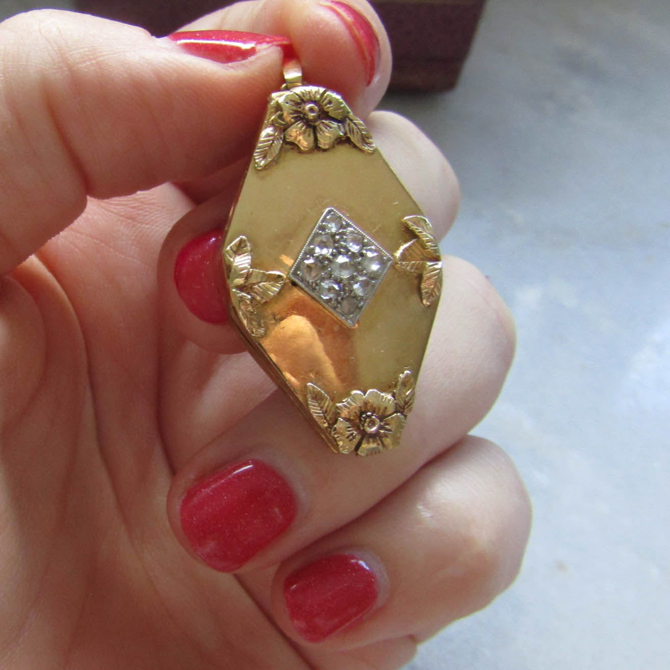 Antique 18K Gold Diamond Locket, Art Nouveau Belle Epoque Jewelry