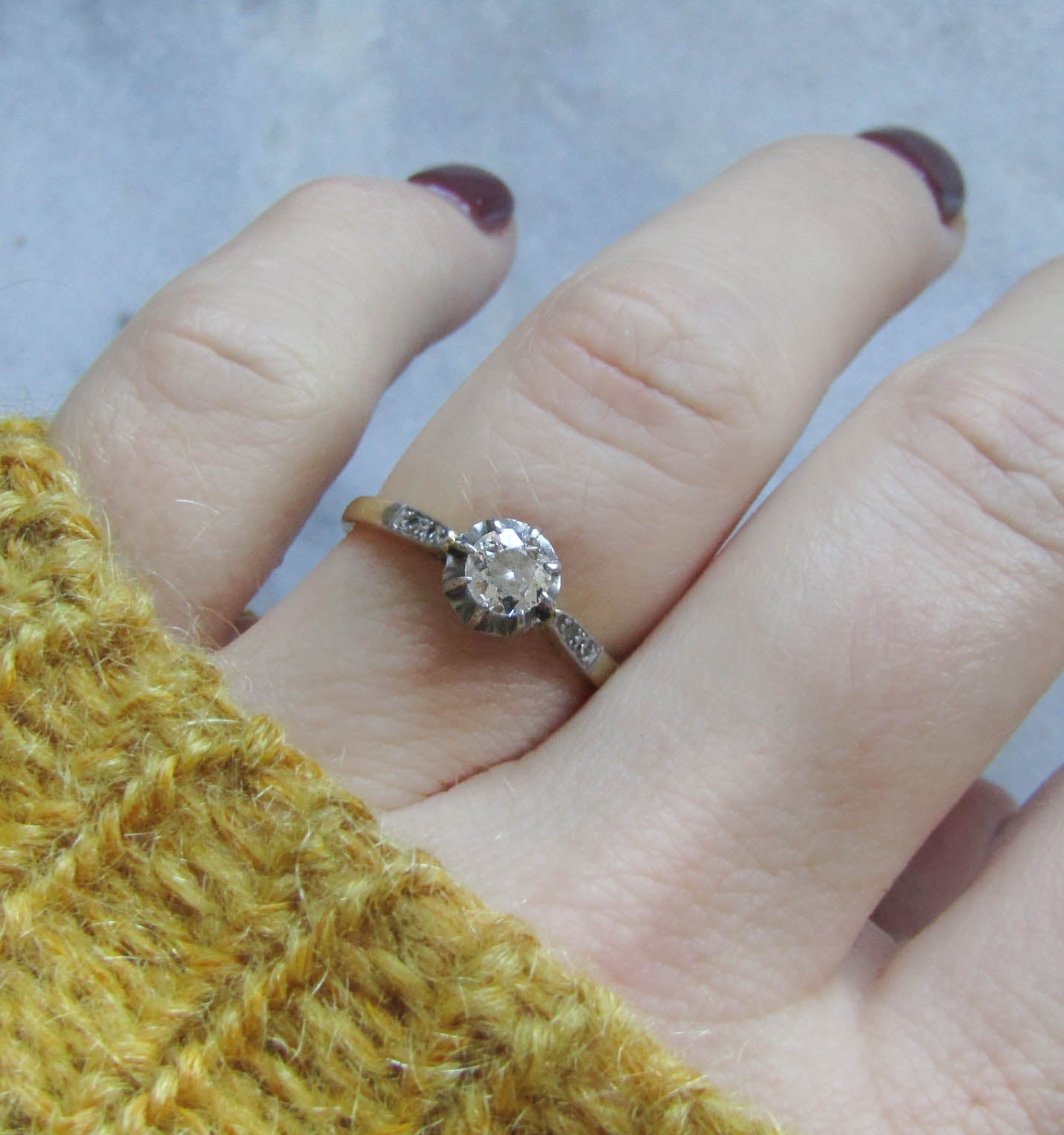 Antique Old European Cut Diamond Solitaire Engagement Ring c. 1920
