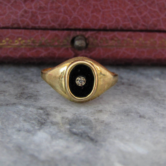 Vintage French Art Deco Onyx and Diamond Ring c. 1930