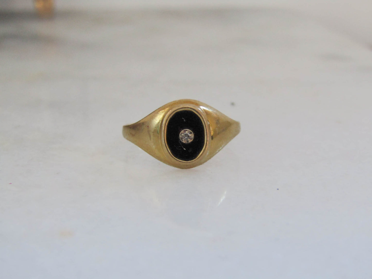 Vintage French Art Deco Onyx and Diamond Ring c. 1930
