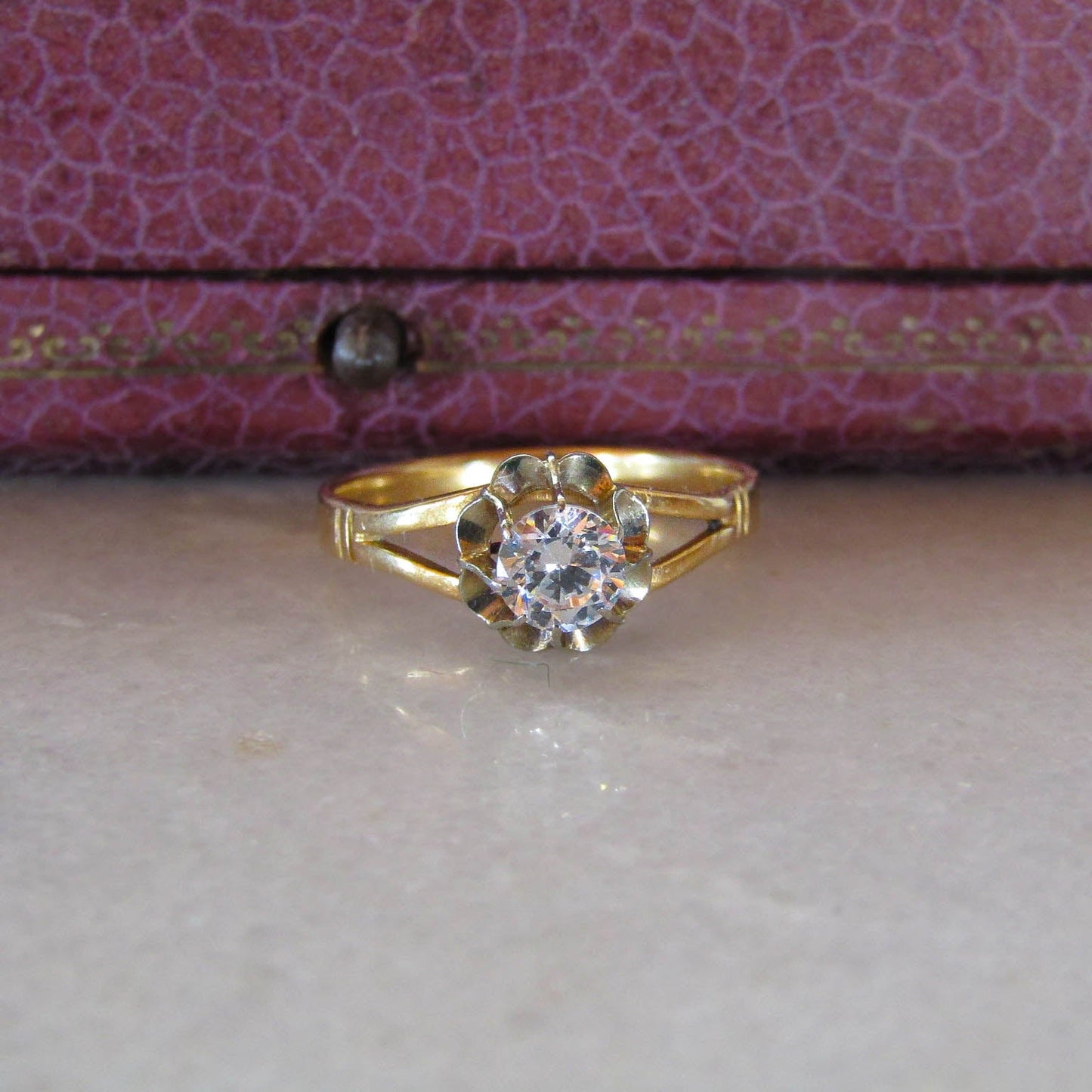 Antique 18K Gold and Paste Solitaire Engagement Ring c. 1900