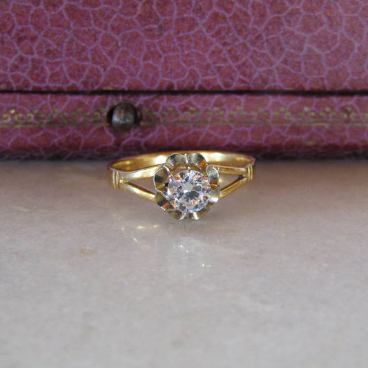Antique 18K Gold and Paste Solitaire Engagement Ring c. 1900