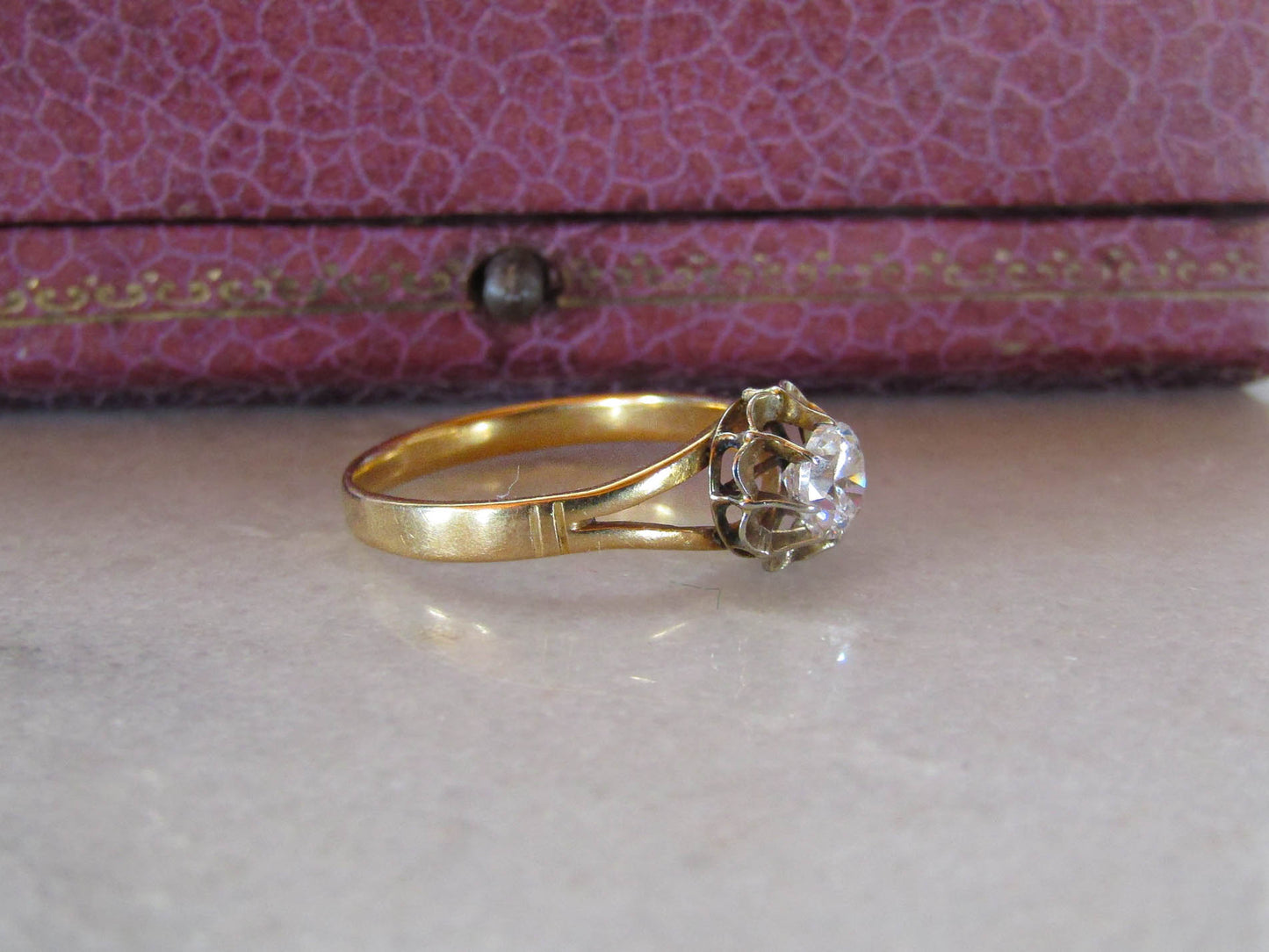 Antique 18K Gold and Paste Solitaire Engagement Ring c. 1900