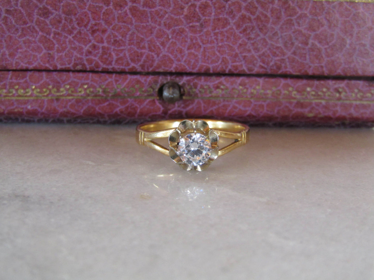 Antique 18K Gold and Paste Solitaire Engagement Ring c. 1900