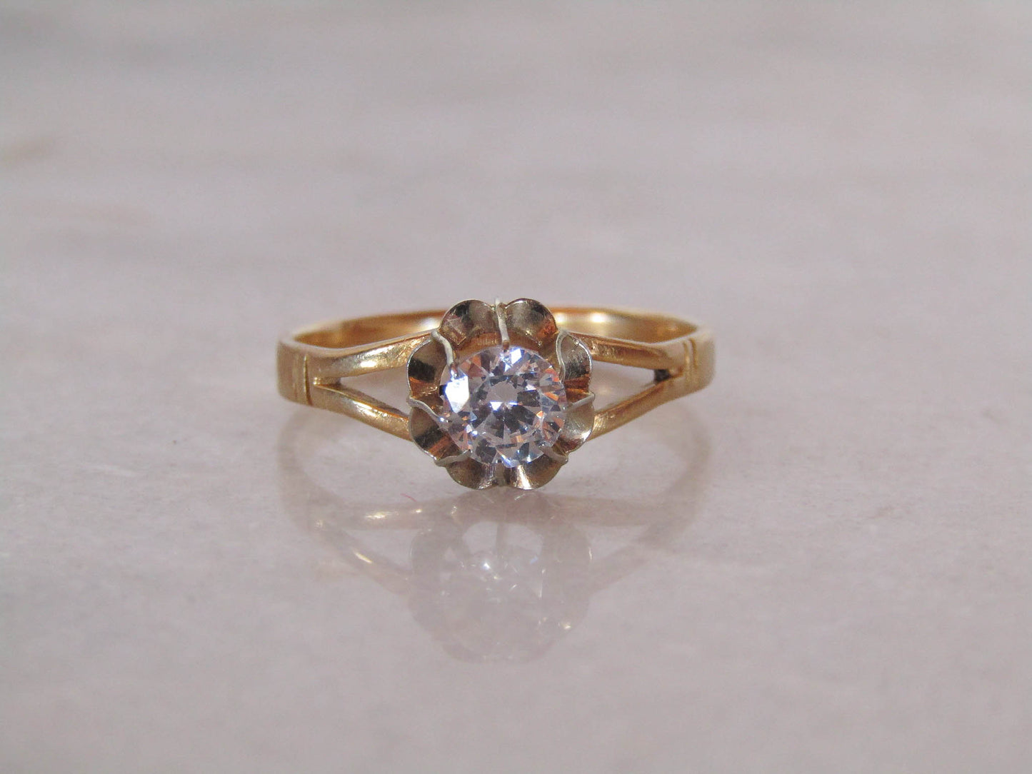 Antique 18K Gold and Paste Solitaire Engagement Ring c. 1900
