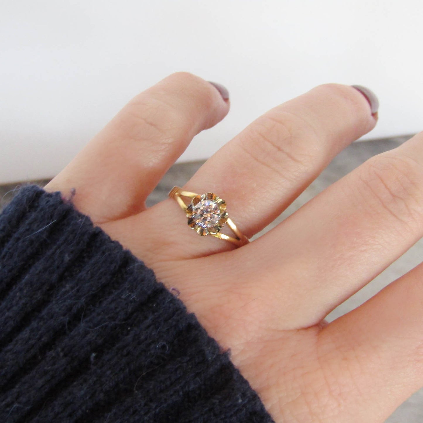 Antique 18K Gold and Paste Solitaire Engagement Ring c. 1900