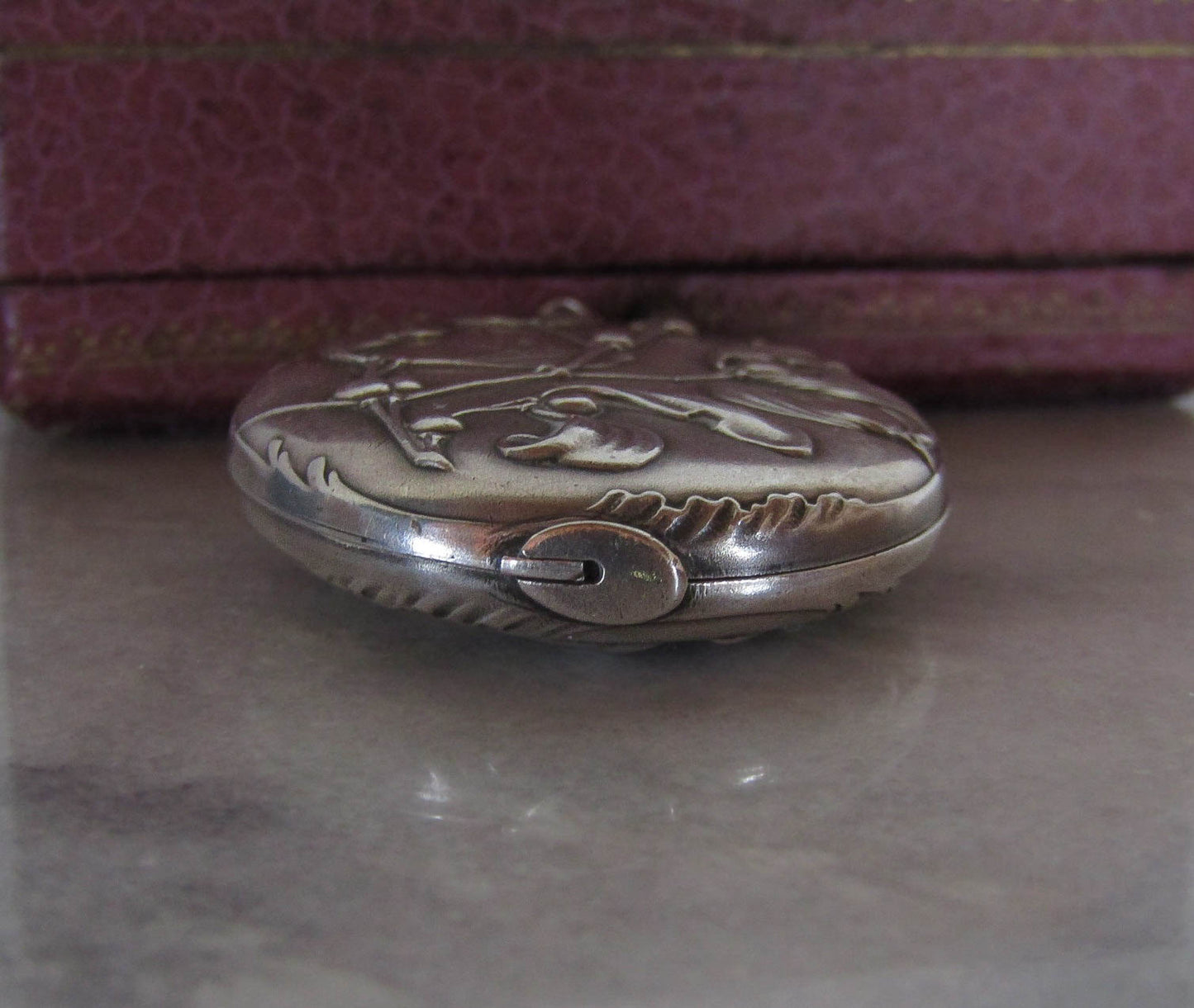 Antique Silver Art Nouveau Mistletoe Slide Mirror Pendant c. 1900, French Belle Epoque Locket