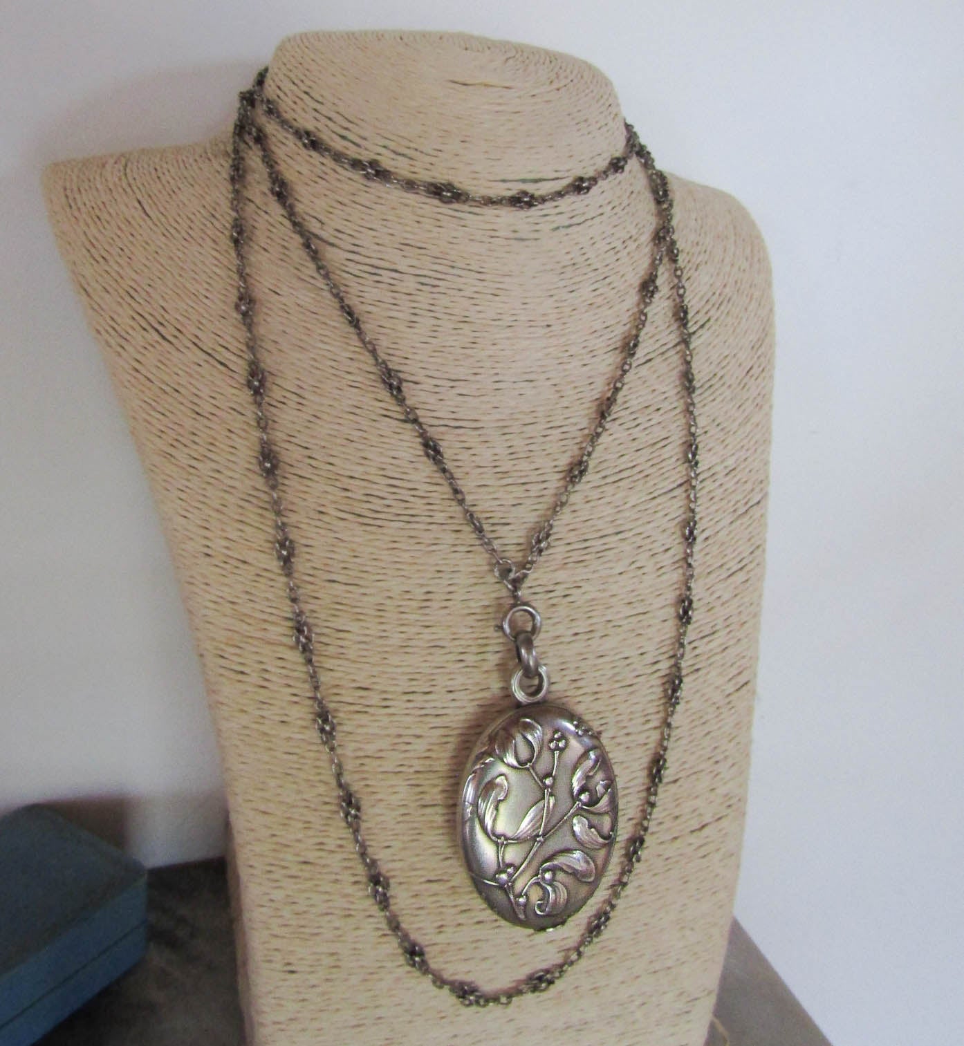Antique Silver Art Nouveau Mistletoe Slide Mirror Pendant c. 1900, French Belle Epoque Locket