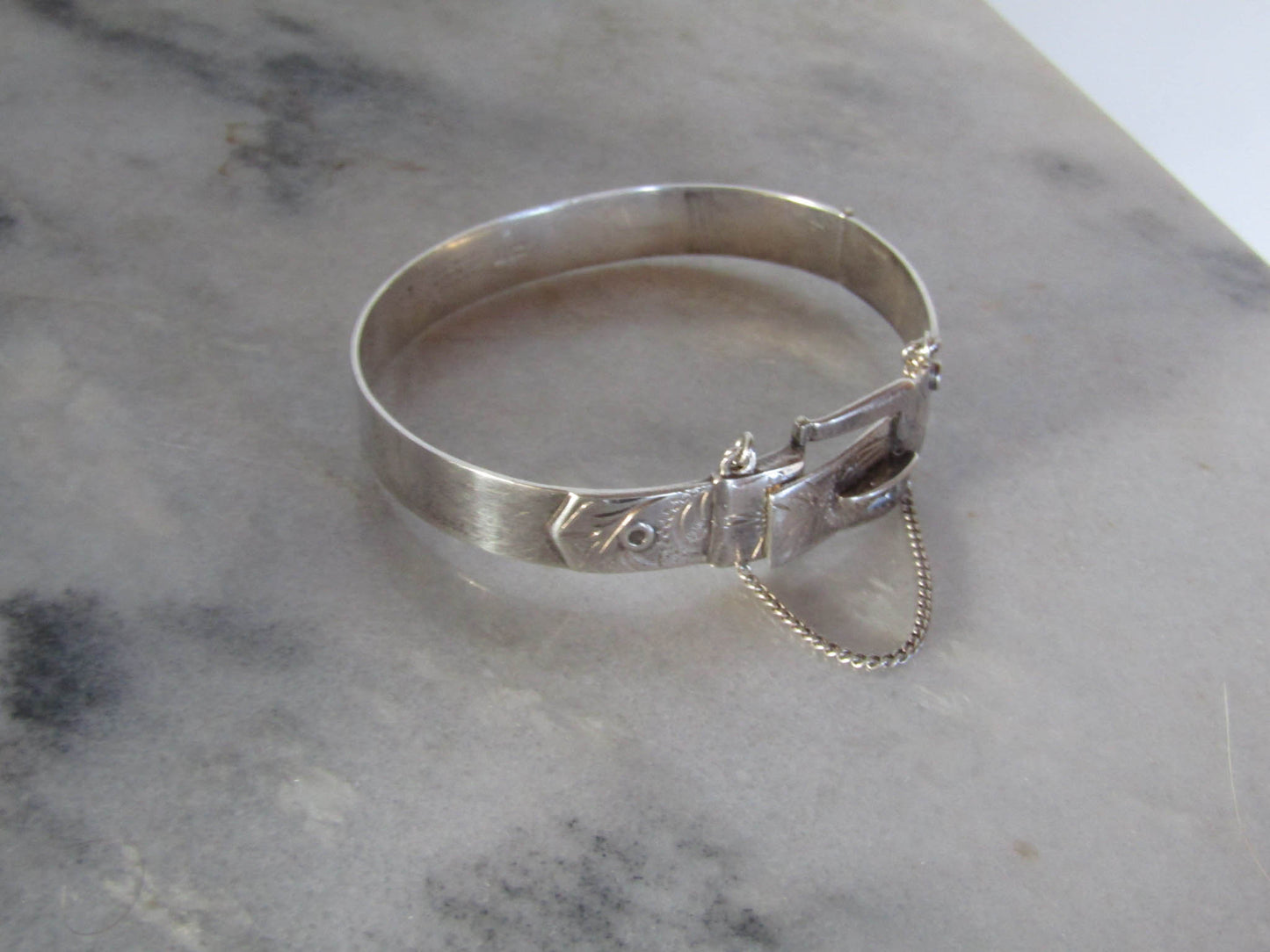Vintage Sterling Silver Victorian Style Buckle Bracelet of English Origin c. 1971