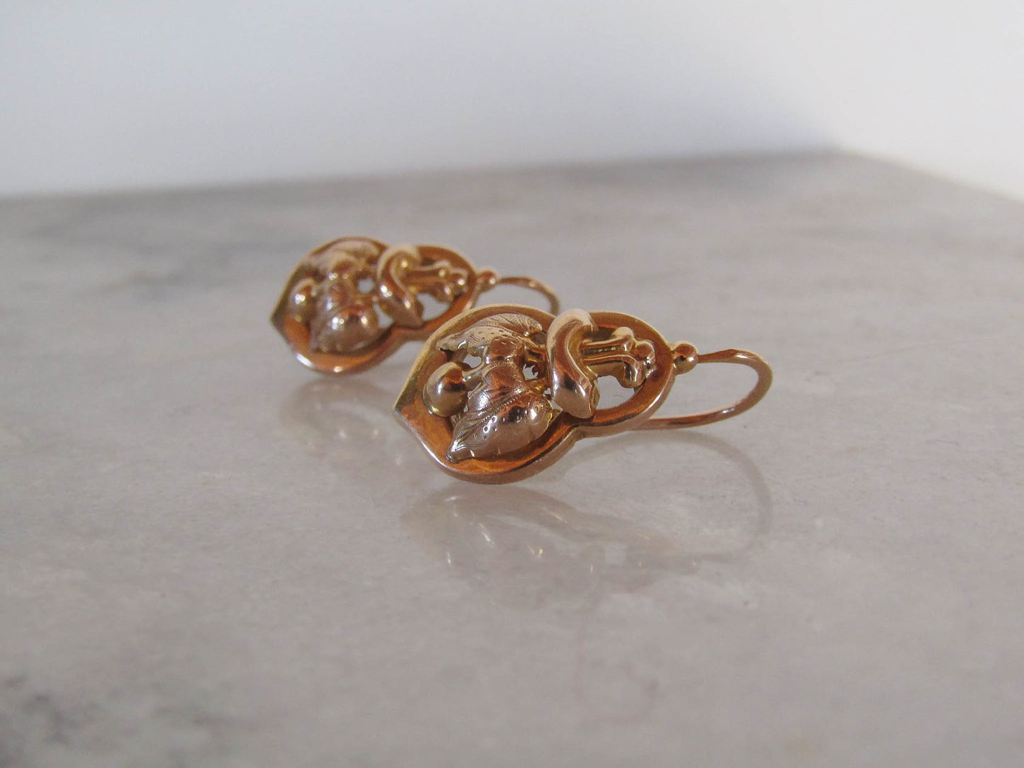 Antique Napoleon III 18K Solid Gold Leaf Earrings of French Origin