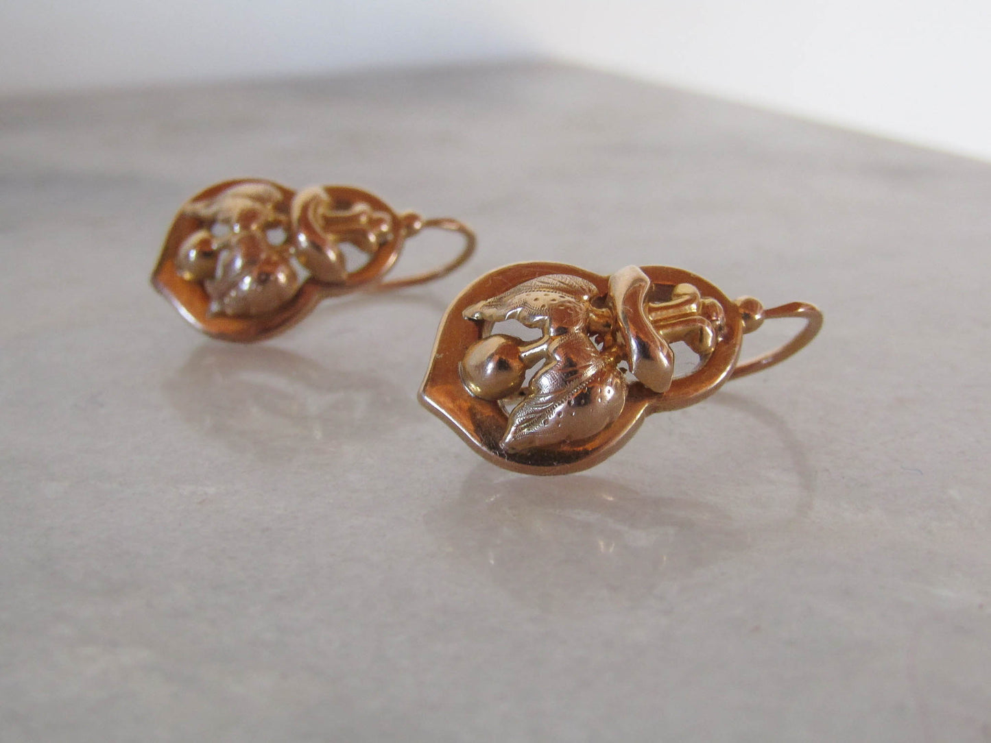 Antique Napoleon III 18K Solid Gold Leaf Earrings of French Origin