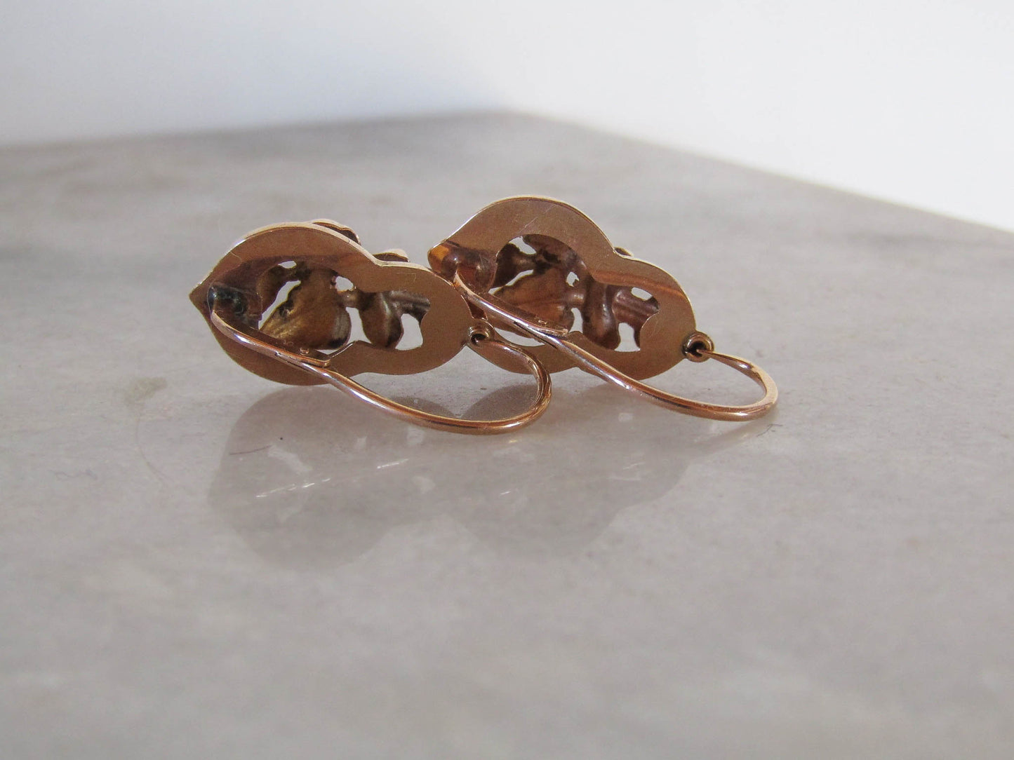 Antique Napoleon III 18K Solid Gold Leaf Earrings of French Origin