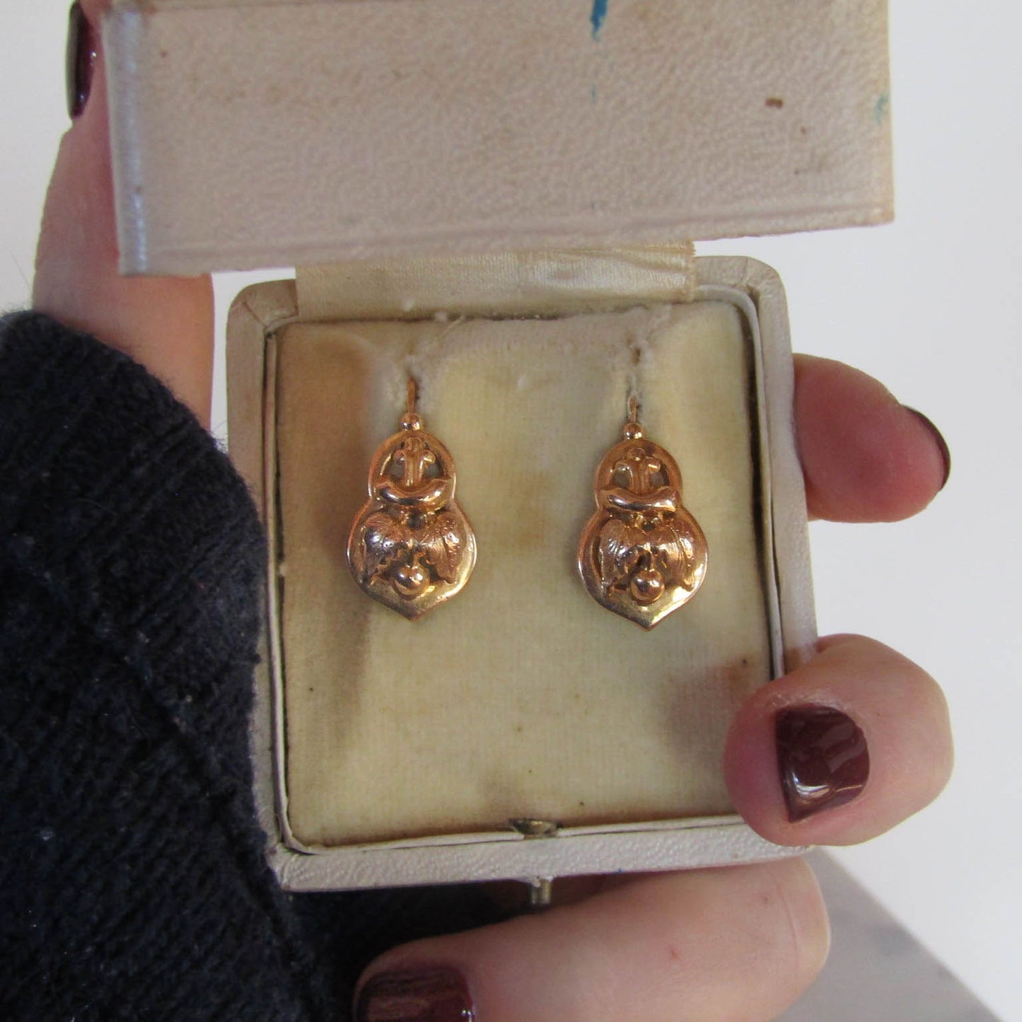 Antique Napoleon III 18K Solid Gold Leaf Earrings of French Origin