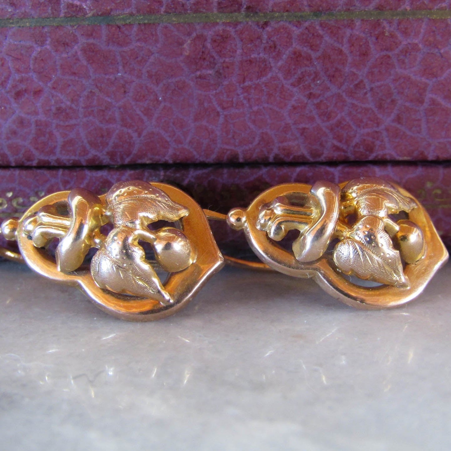 Antique Napoleon III 18K Solid Gold Leaf Earrings of French Origin