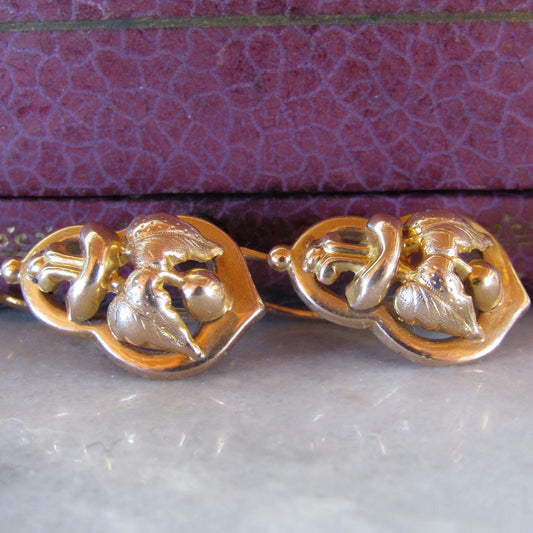 Antique Napoleon III 18K Solid Gold Leaf Earrings of French Origin