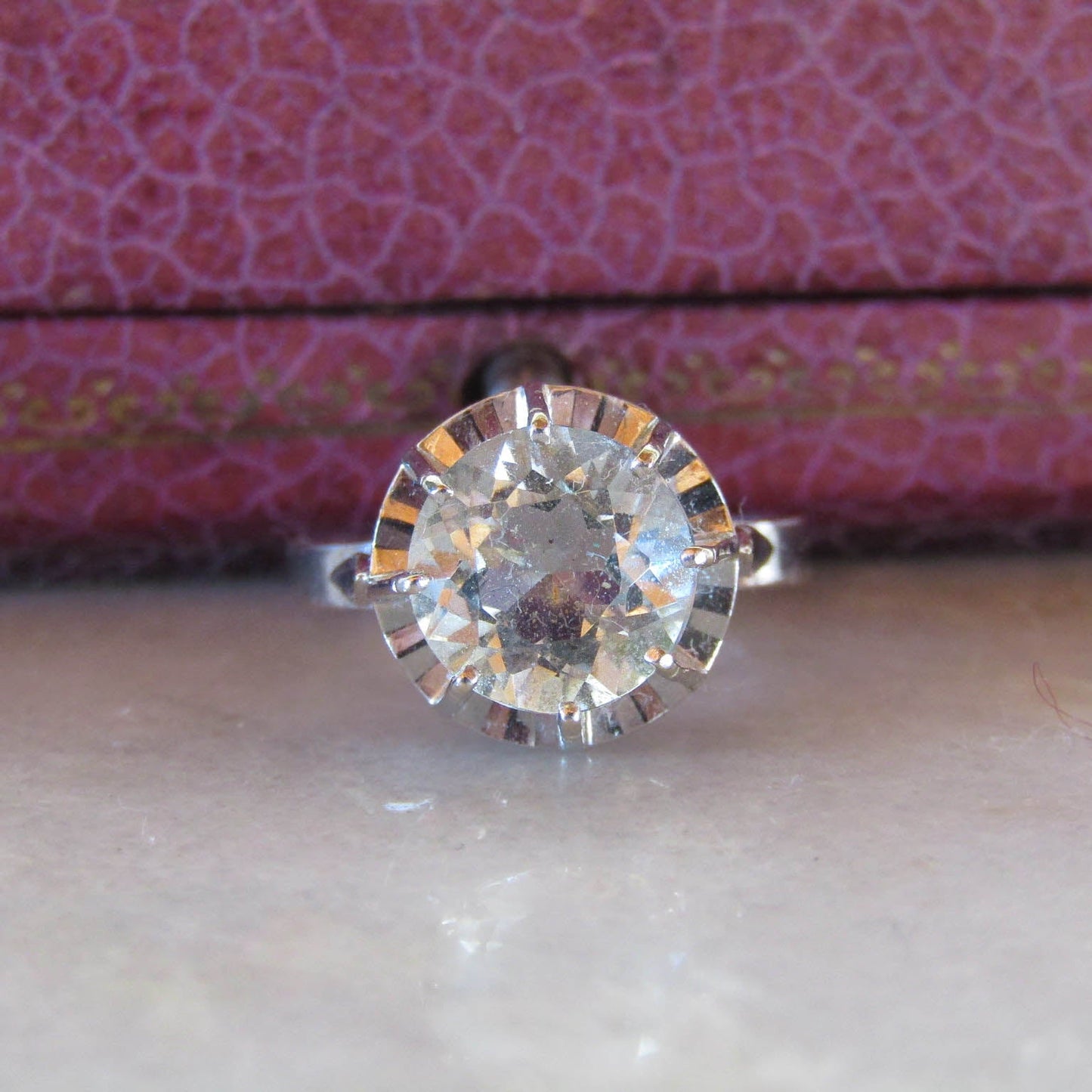 Antique Solid 18K White Gold 2.4 Carat Aquamarine Solitaire Ring of French Origin