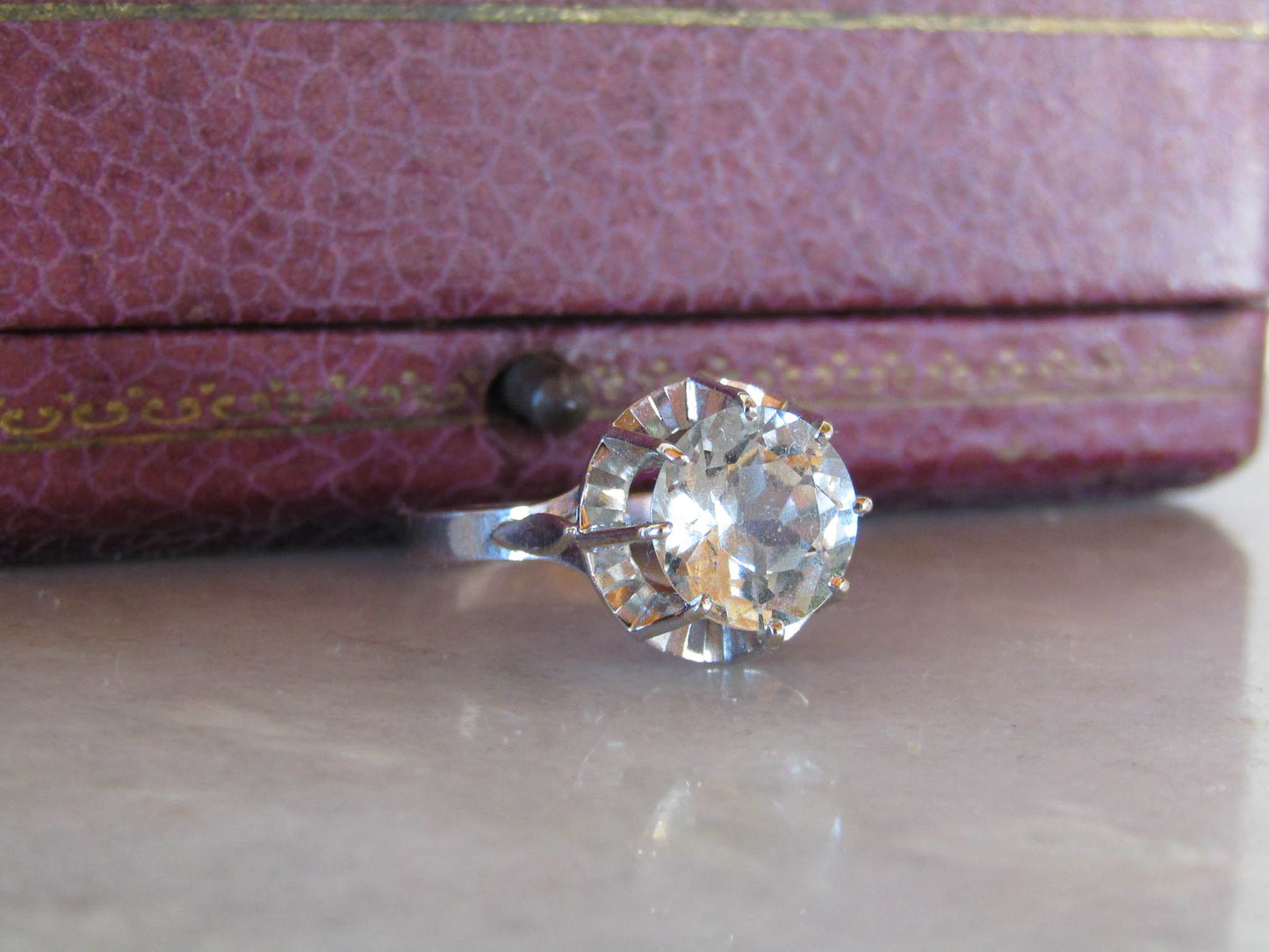 Antique Solid 18K White Gold 2.4 Carat Aquamarine Solitaire Ring of French Origin