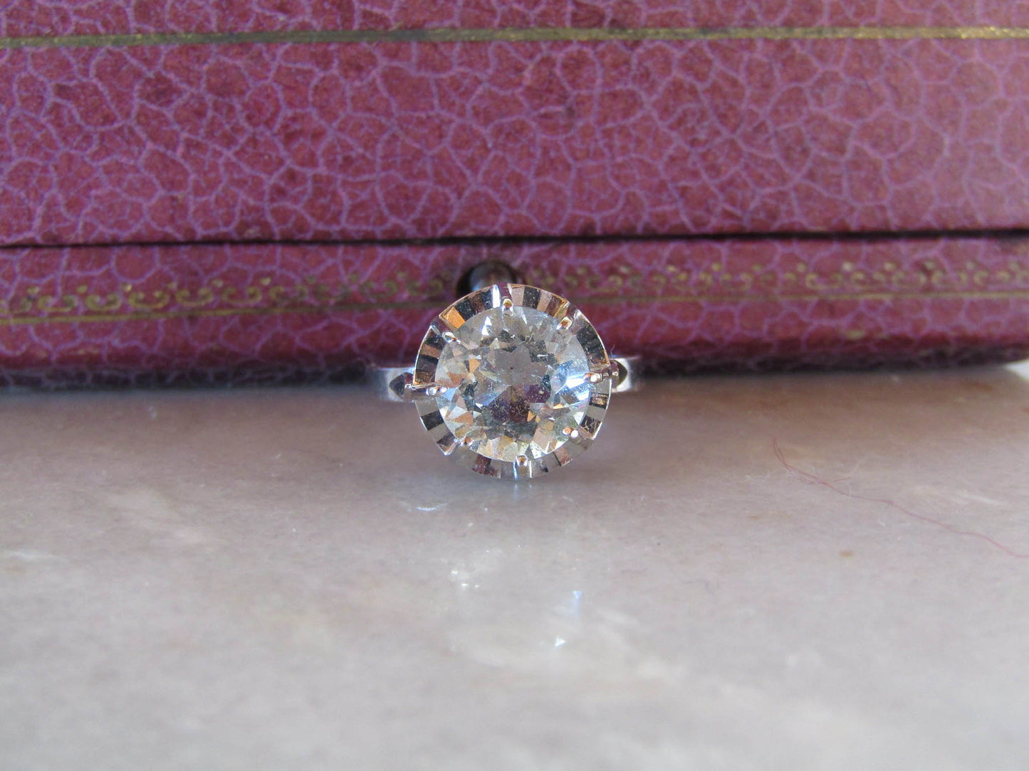 Antique Solid 18K White Gold 2.4 Carat Aquamarine Solitaire Ring of French Origin