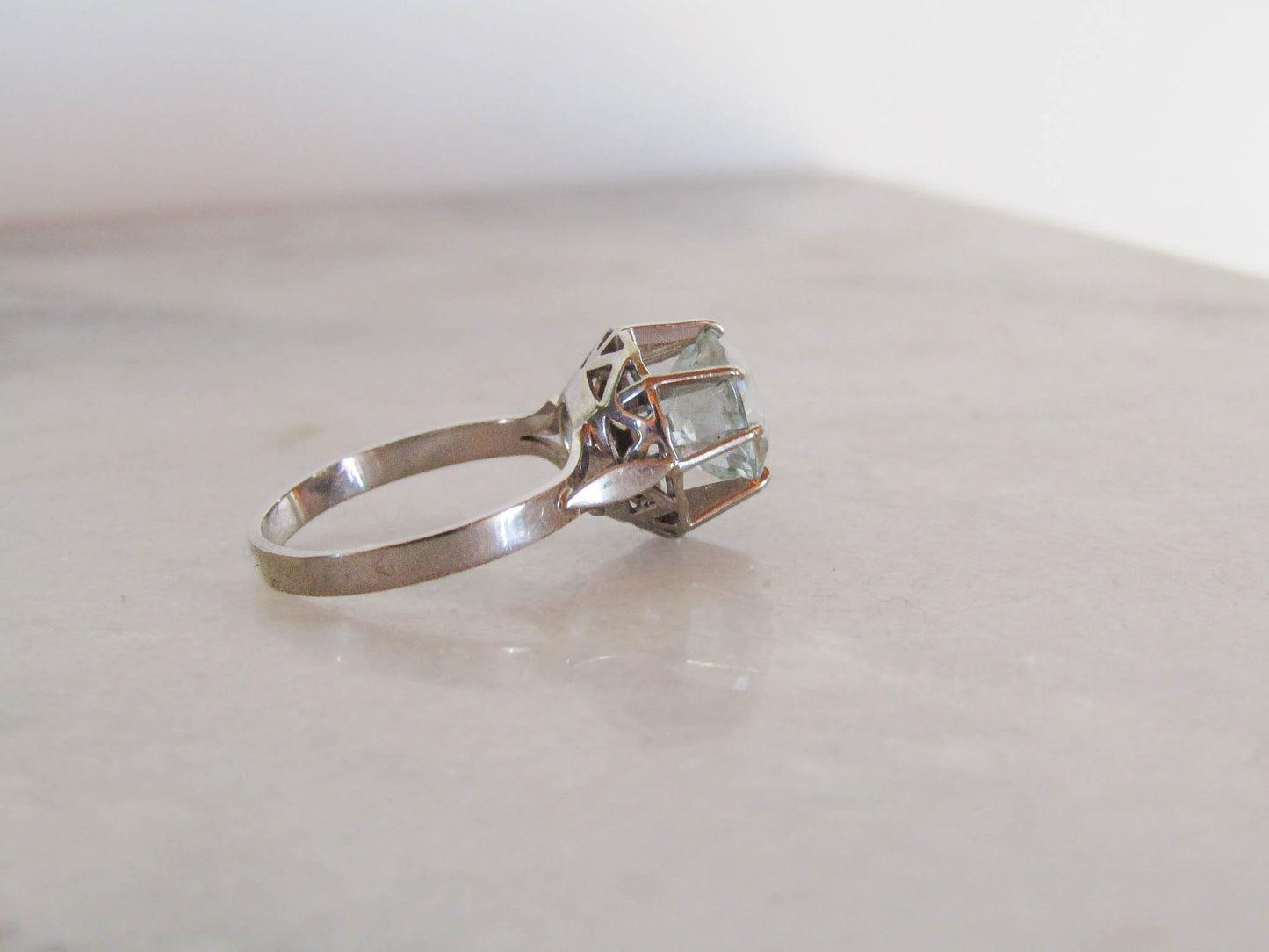 Antique Solid 18K White Gold 2.4 Carat Aquamarine Solitaire Ring of French Origin