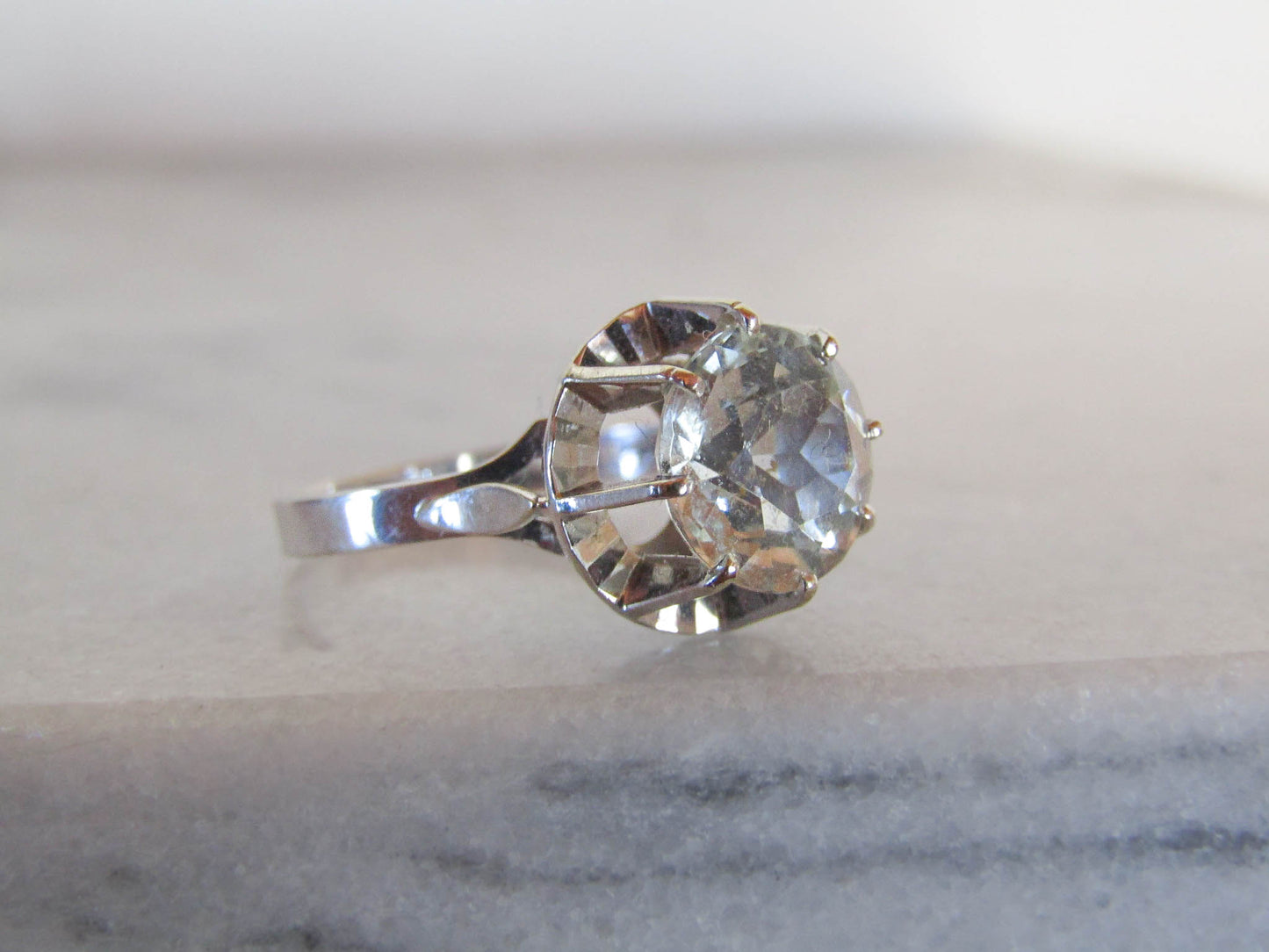 Antique Solid 18K White Gold 2.4 Carat Aquamarine Solitaire Ring of French Origin