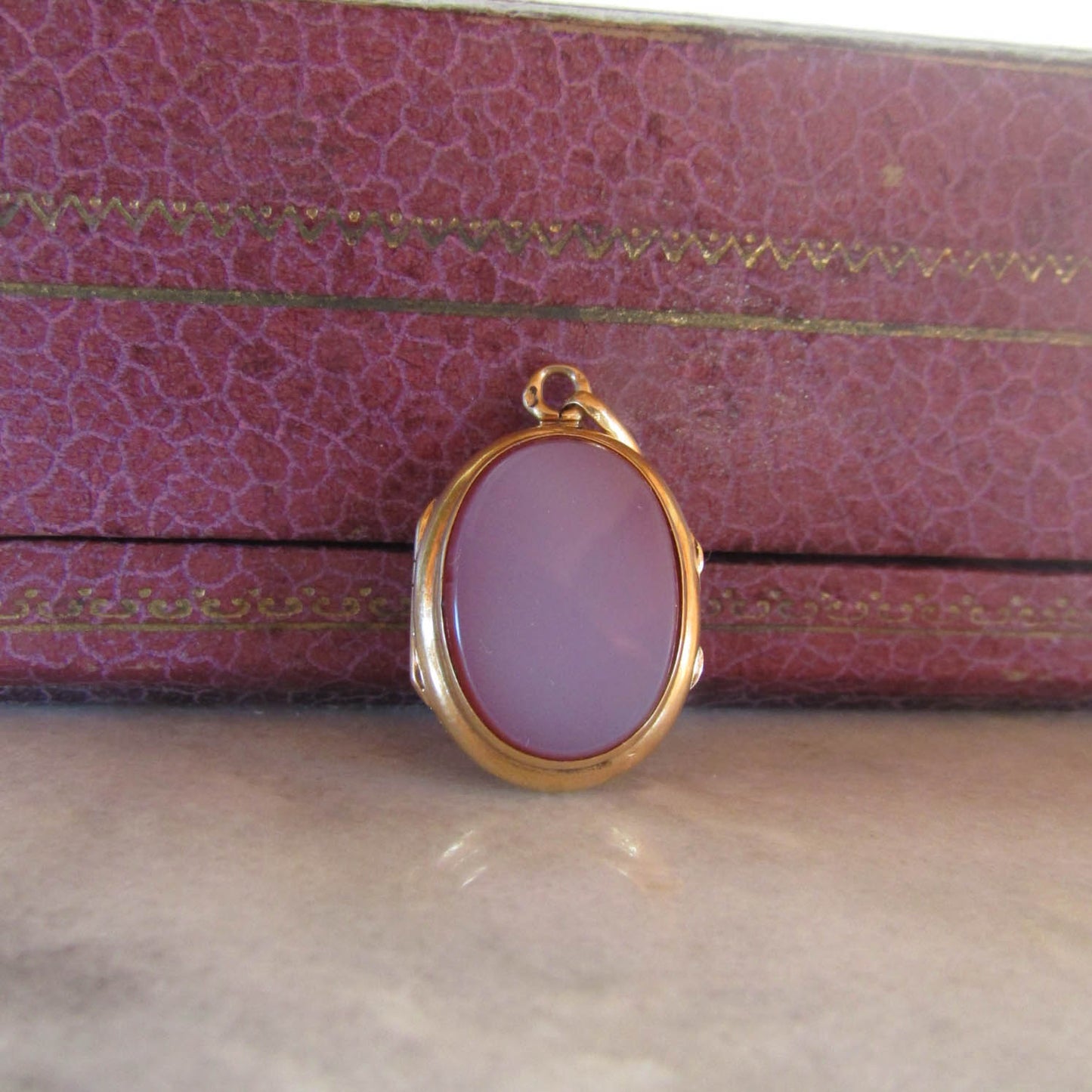 Antique French Victorian Red Agate Locket with Interior Glass