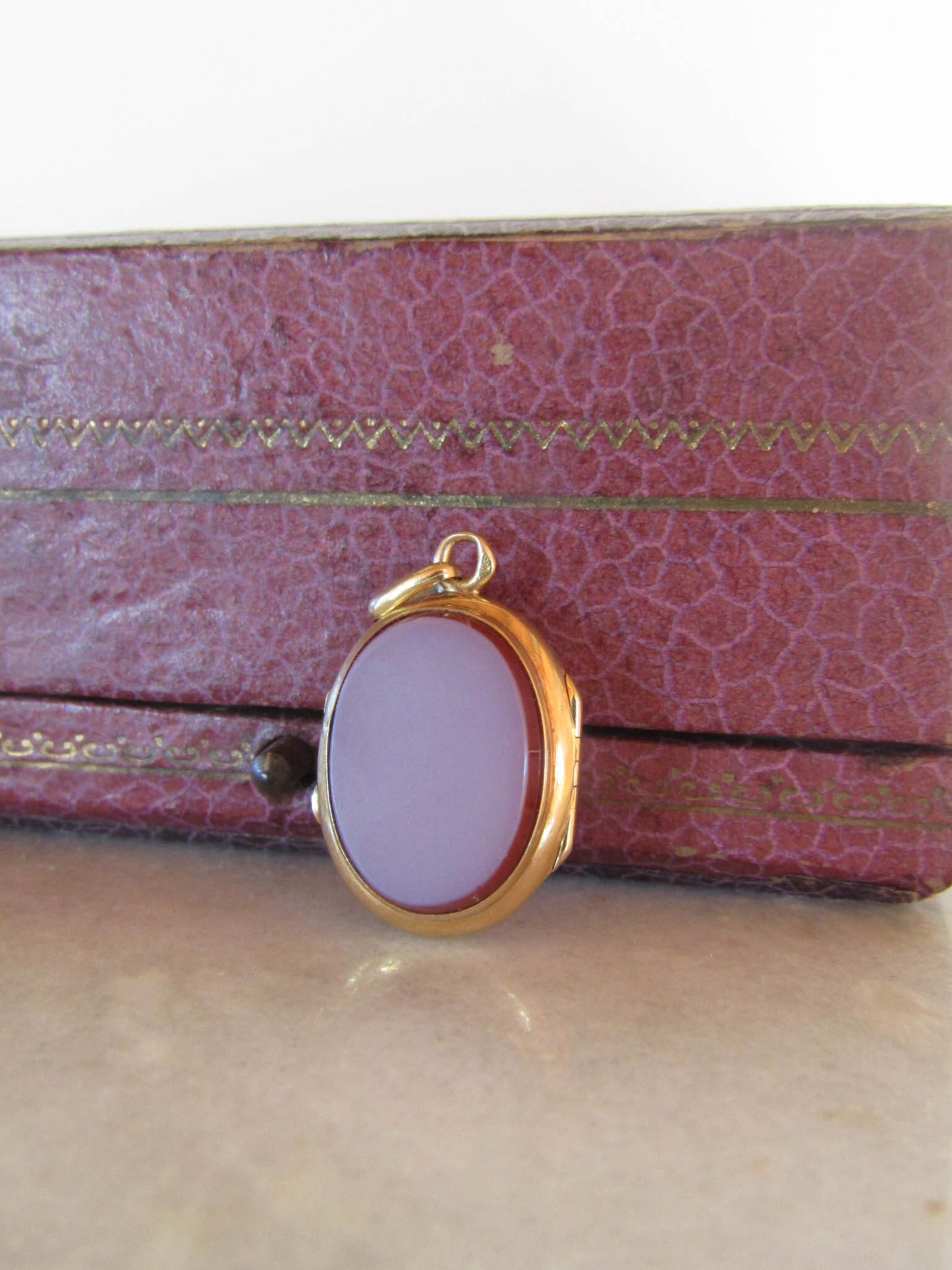 Antique French Victorian Red Agate Locket with Interior Glass
