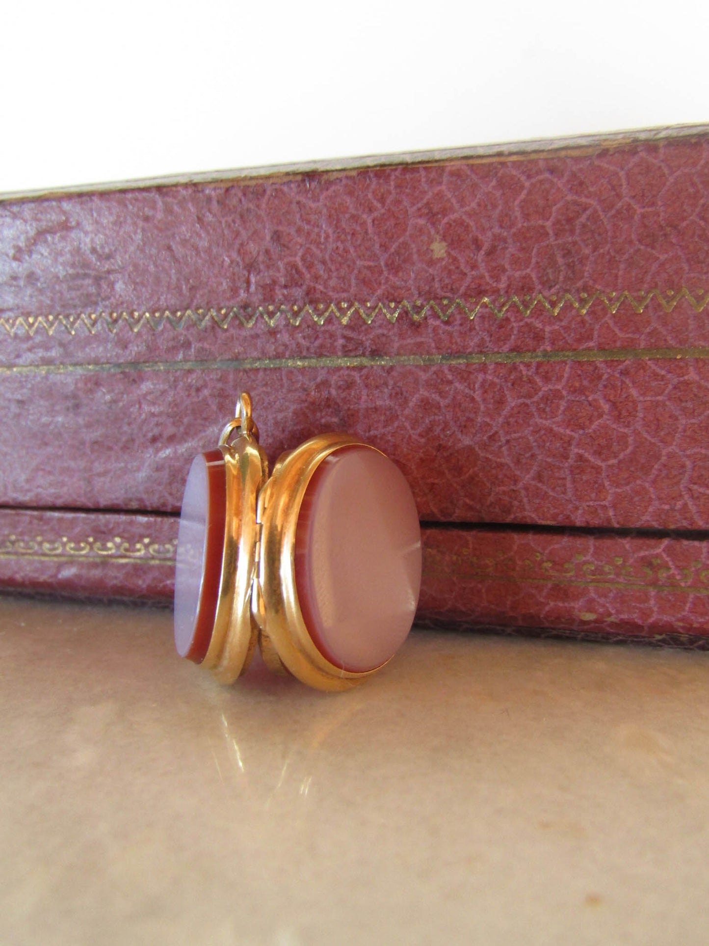 Antique French Victorian Red Agate Locket with Interior Glass