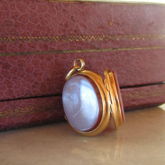 Antique French Victorian Red Agate Locket with Interior Glass