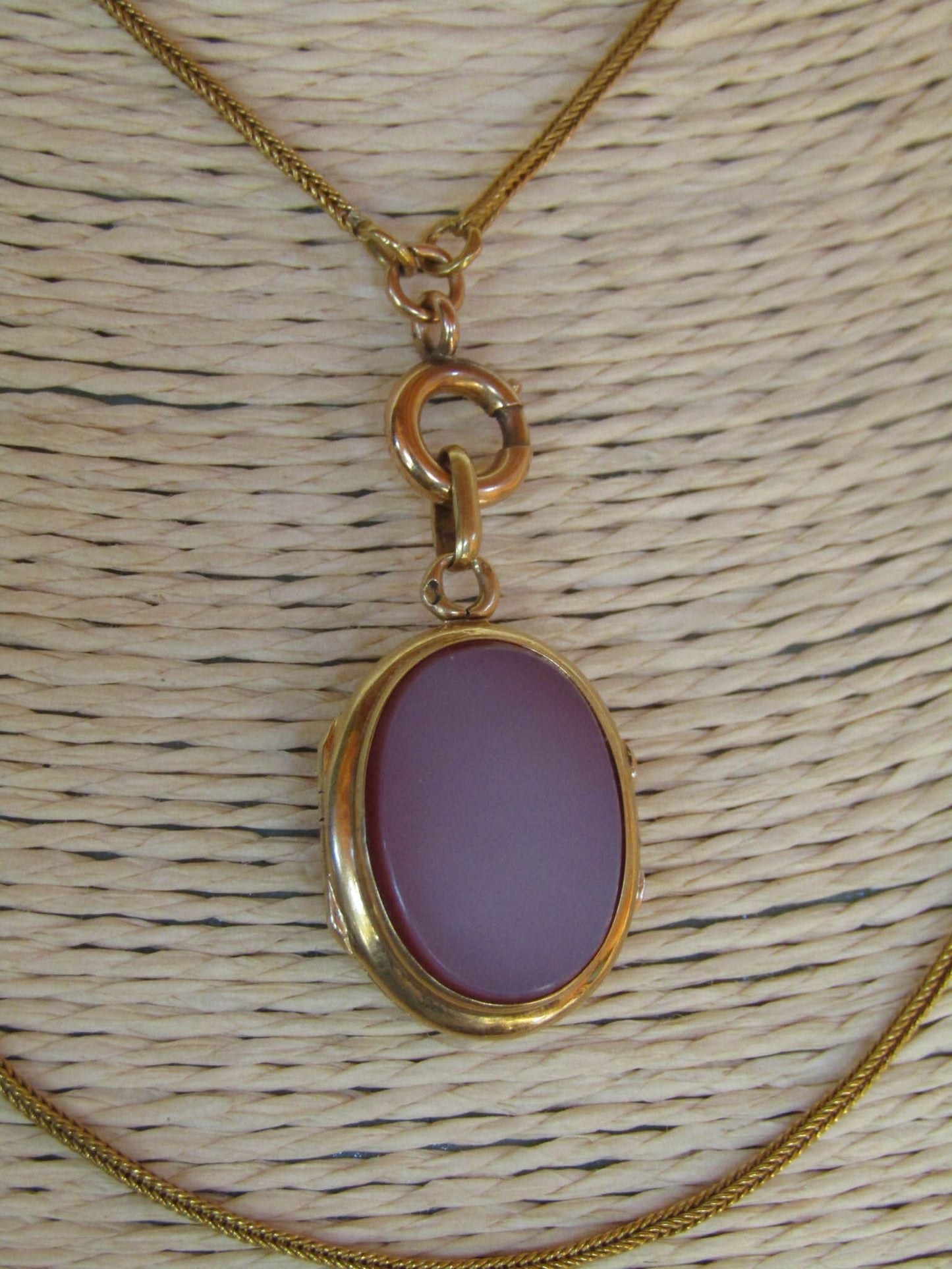 Antique French Victorian Red Agate Locket with Interior Glass