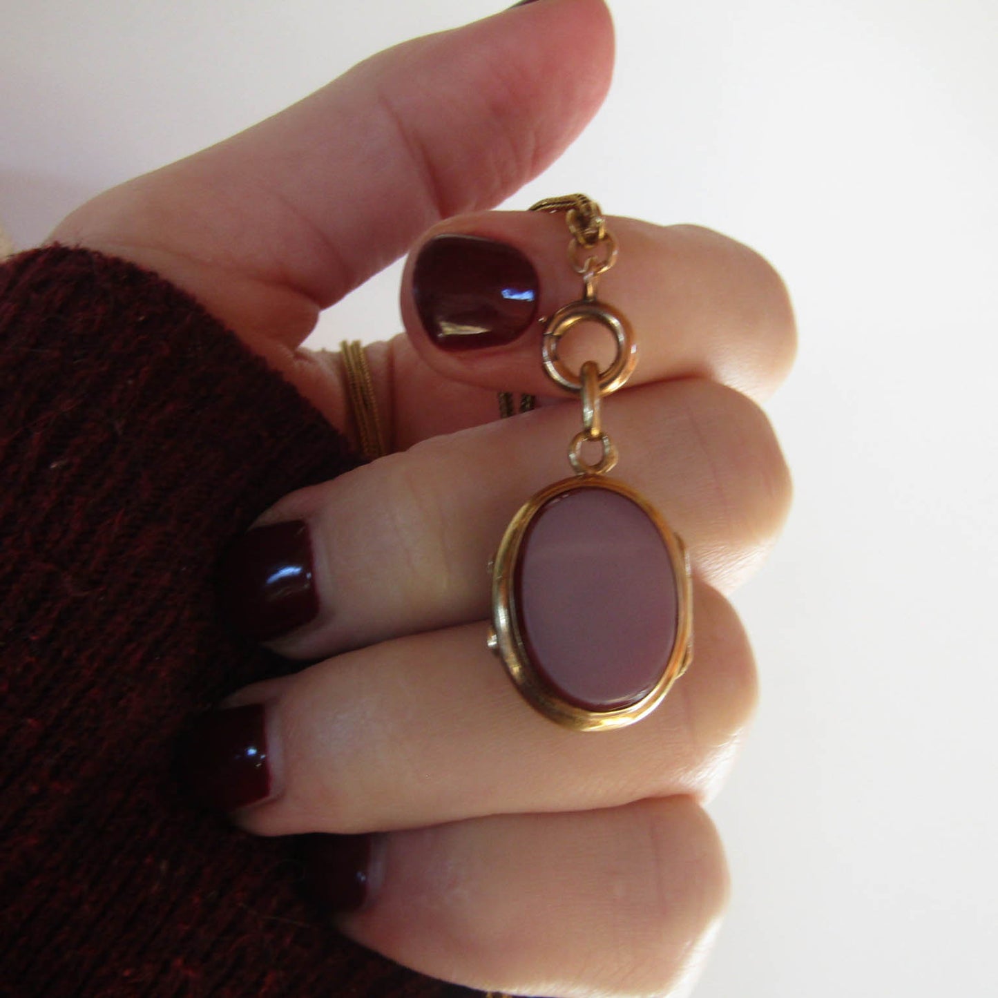 Antique French Victorian Red Agate Locket with Interior Glass