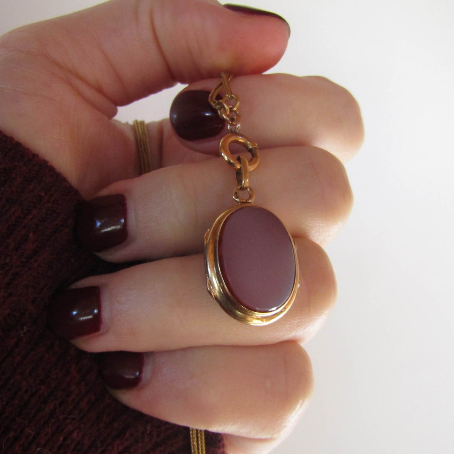 Antique French Victorian Red Agate Locket with Interior Glass
