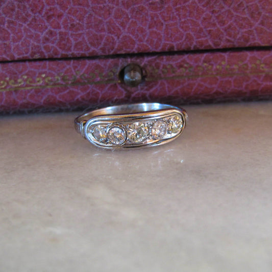 Antique French Art Deco Platinum and Diamond Band Engagement Ring c. 1920