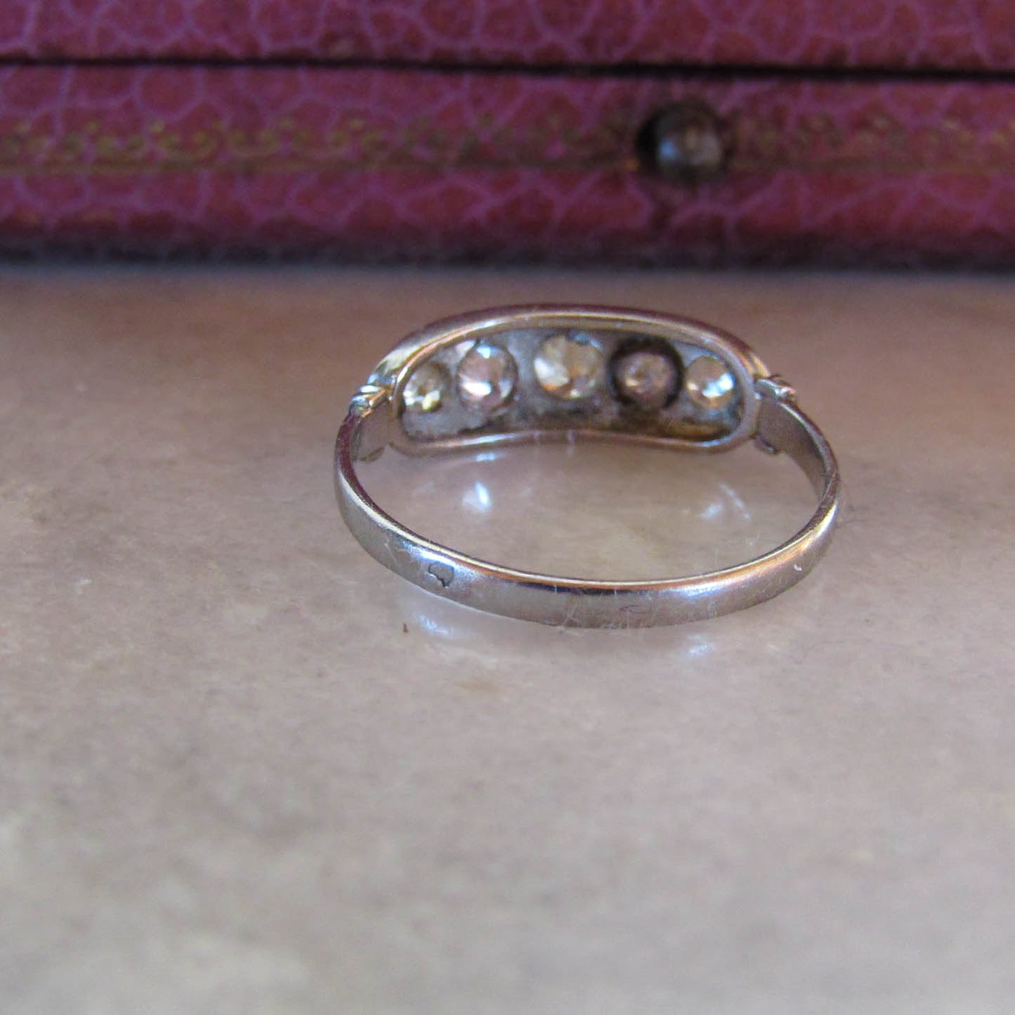 Antique French Art Deco Platinum and Diamond Band Engagement Ring c. 1920