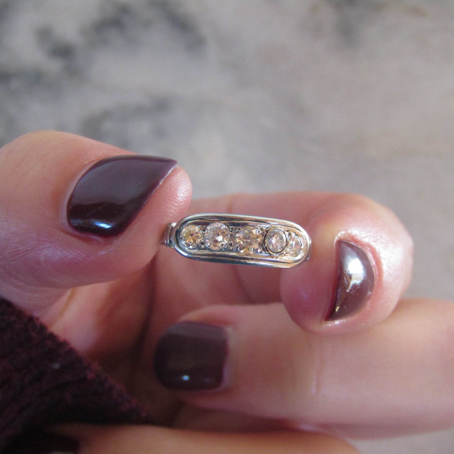 Antique French Art Deco Platinum and Diamond Band Engagement Ring c. 1920