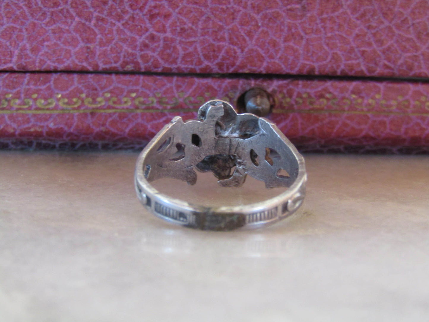 Antique French Silver Art Nouveau Dead Stock Pansy Romantic Ring c. 1900