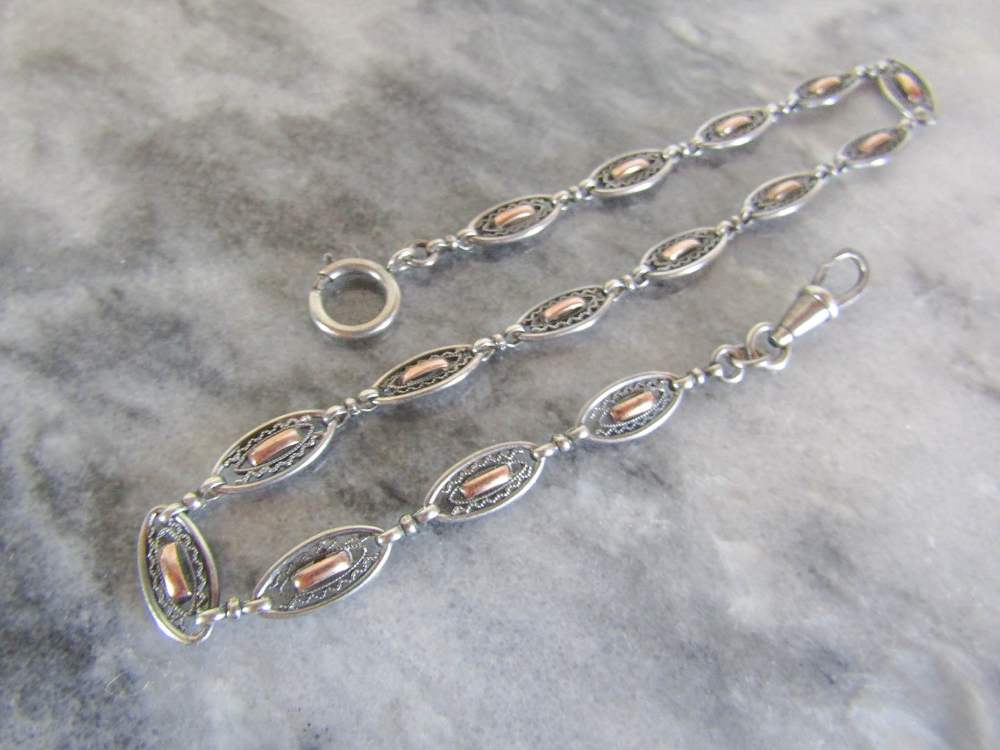 Antique French Silver and Rose Gold Fill Art Deco Watch Chain