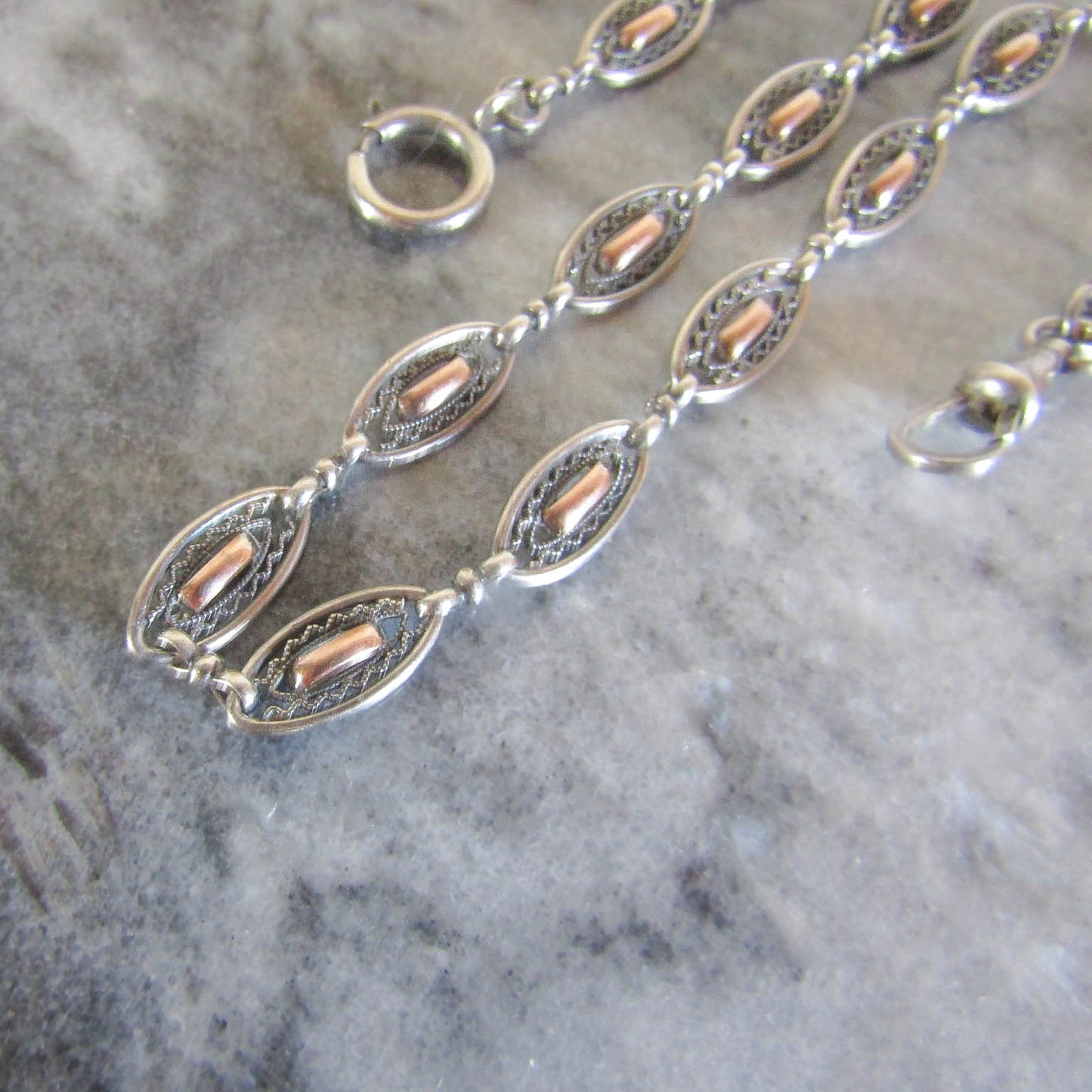 Antique French Silver and Rose Gold Fill Art Deco Watch Chain