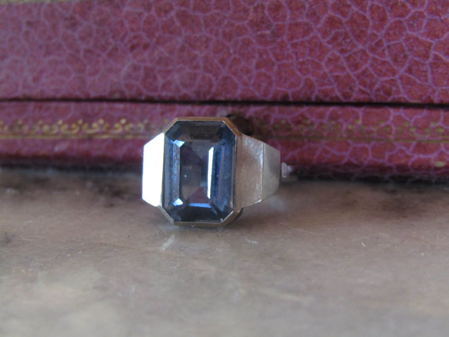Vintage Silver Synthetic Blue Spinel French Art Deco Ring c. 1940